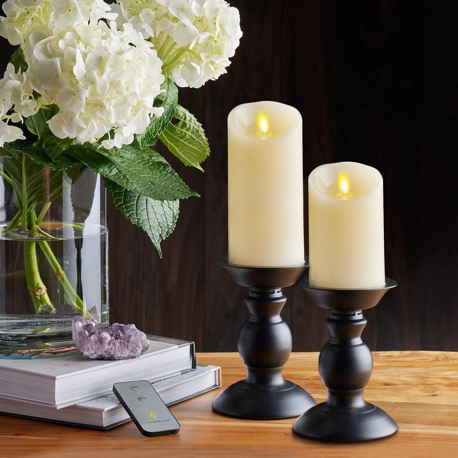imageLuminara  Flameless LED Battery Operated Flickering Pillar Candles  White  Pack of 13x45  Realistic Moving Flame Real Wax IndoorOutdoor DecorIvory