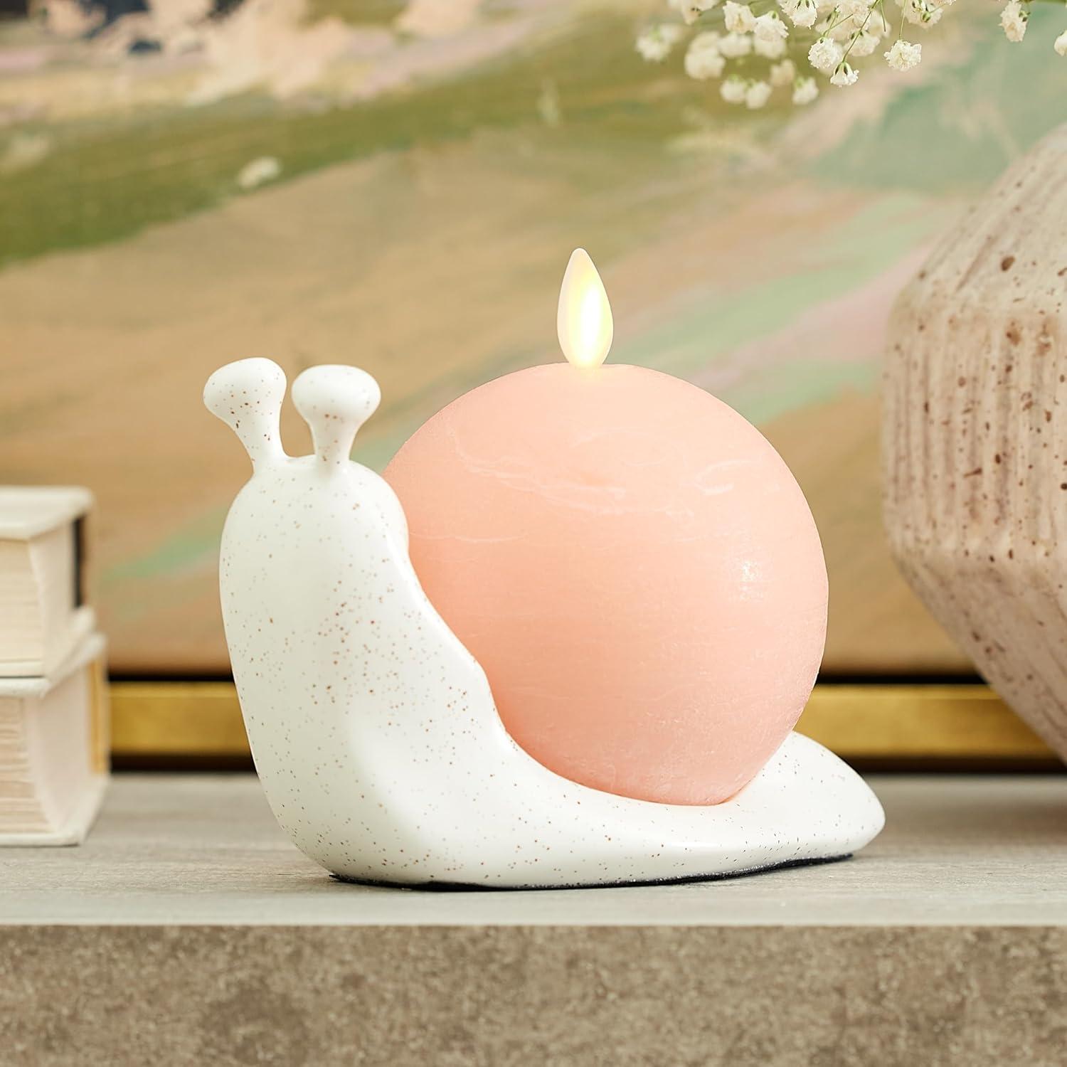 imageLuminara Candlestick Holder White Speckled Ceramic Snail 57quot x 38quot Design Holds The Luminara Chalky Sphere Compatible Safe Decorative Home