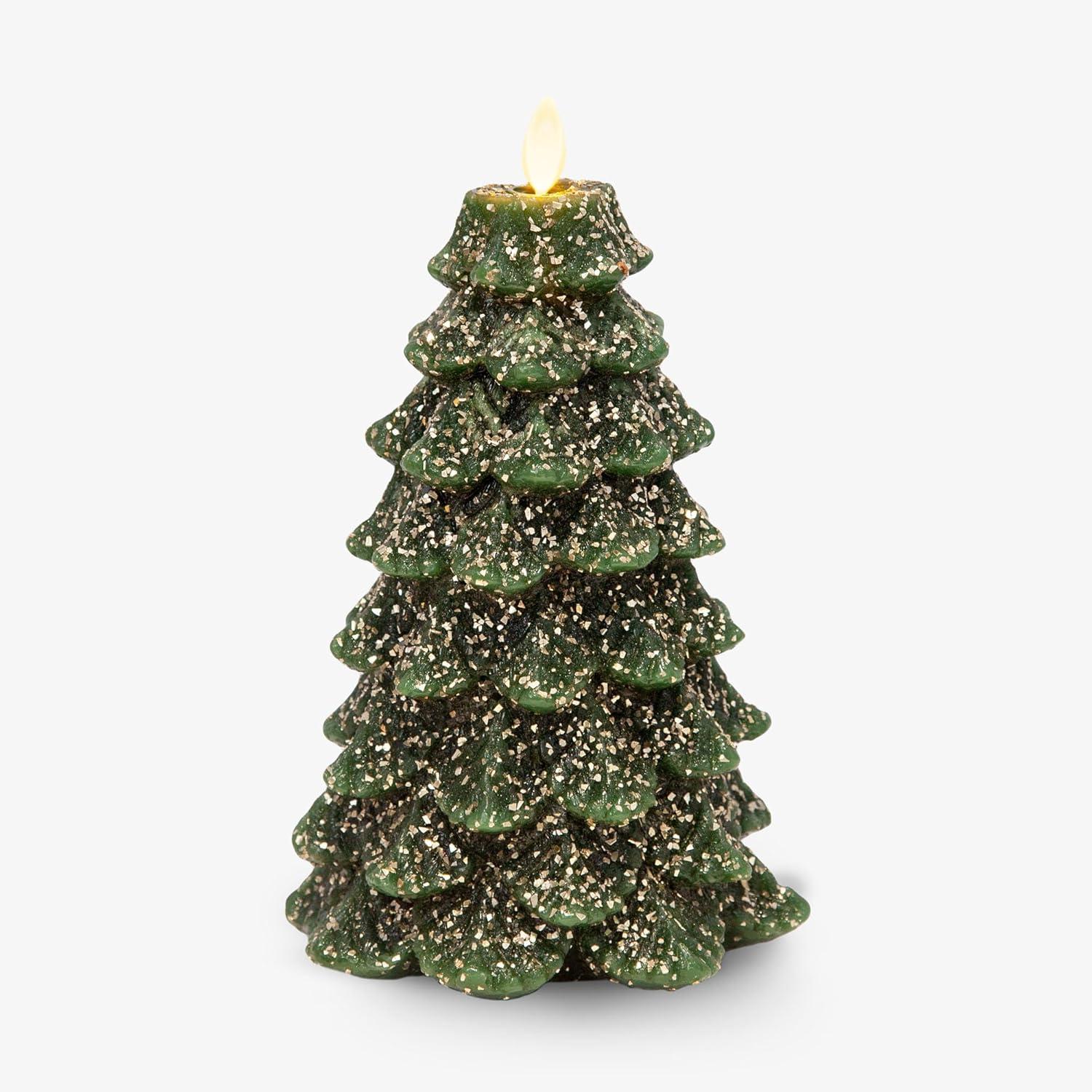 imageLuminara Christmas Tree Flameless LED Candle White Swan 47quot x 65quot Moving Flame Battery Operated Timer Holiday Decor Glitter Snow Finish SafeDark Green