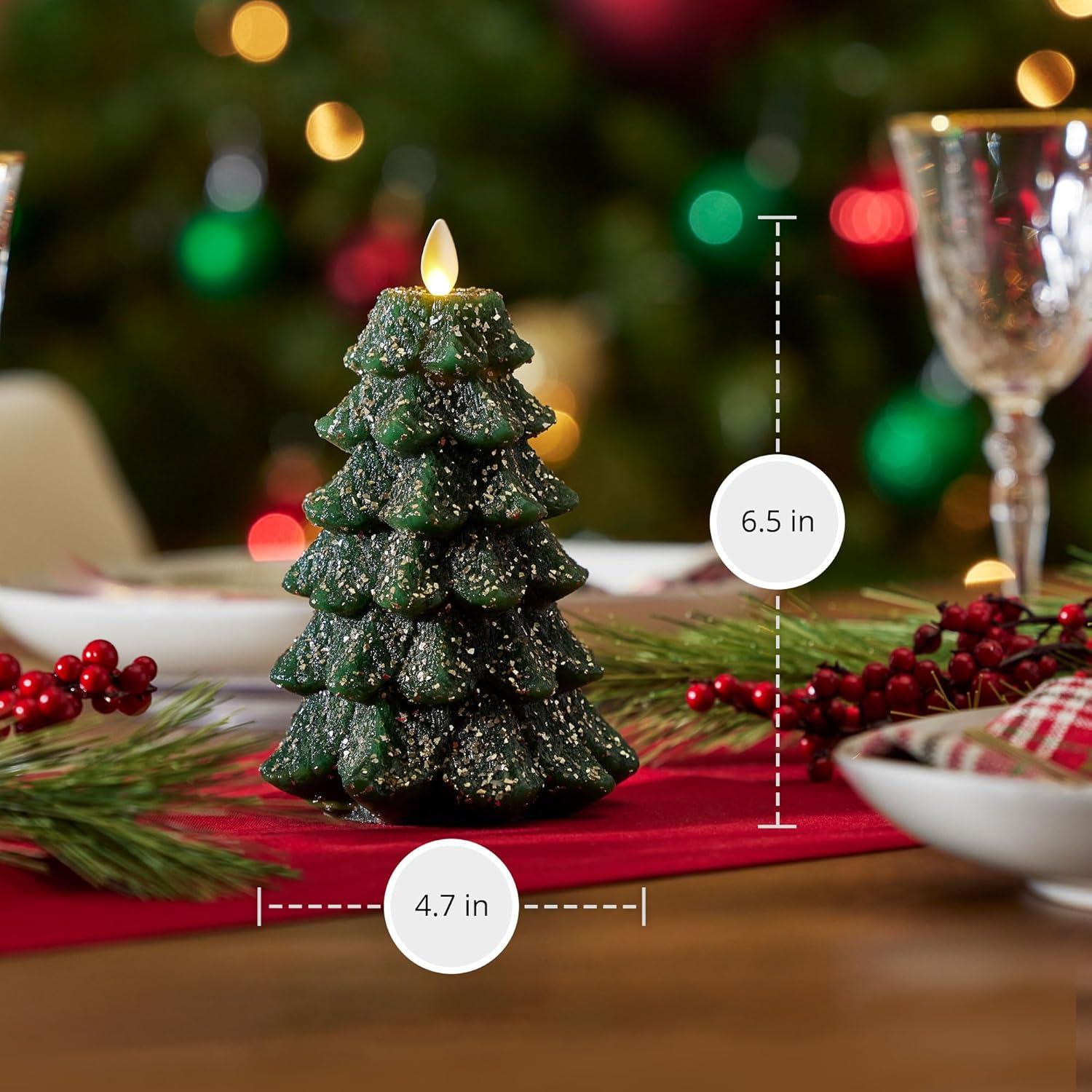 imageLuminara Christmas Tree Flameless LED Candle White Swan 47quot x 65quot Moving Flame Battery Operated Timer Holiday Decor Glitter Snow Finish SafeDark Green