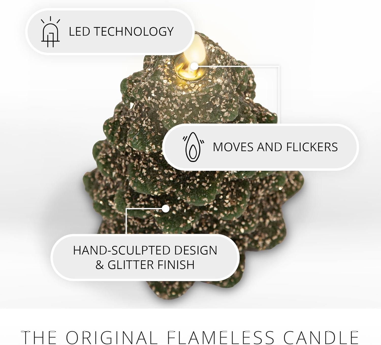 imageLuminara Christmas Tree Flameless LED Candle White Swan 47quot x 65quot Moving Flame Battery Operated Timer Holiday Decor Glitter Snow Finish SafeDark Green