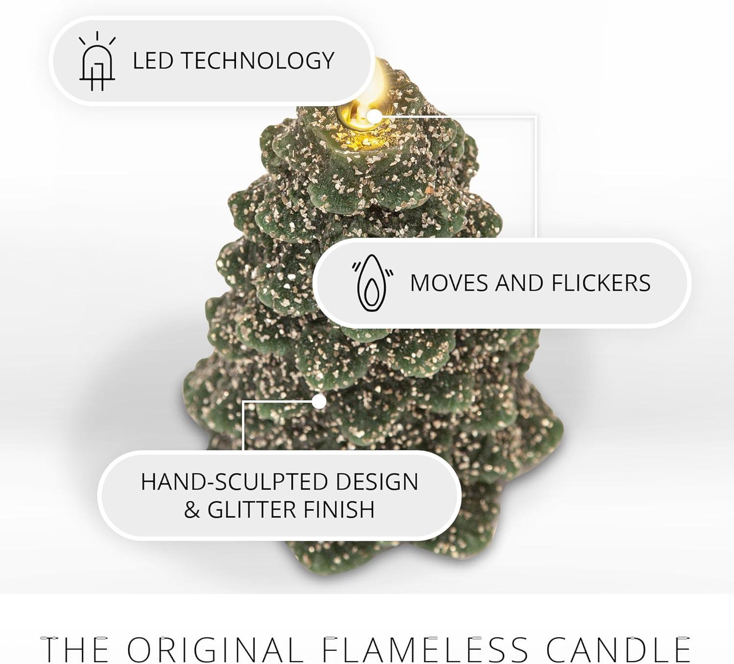 imageLuminara Christmas Tree Flameless LED Candle White Swan 47quot x 65quot Moving Flame Battery Operated Timer Holiday Decor Glitter Snow Finish SafeDark Green