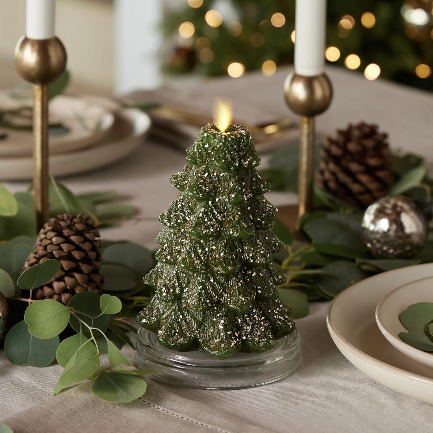 imageLuminara Christmas Tree Flameless LED Candle White Swan 47quot x 65quot Moving Flame Battery Operated Timer Holiday Decor Glitter Snow Finish SafeDark Green
