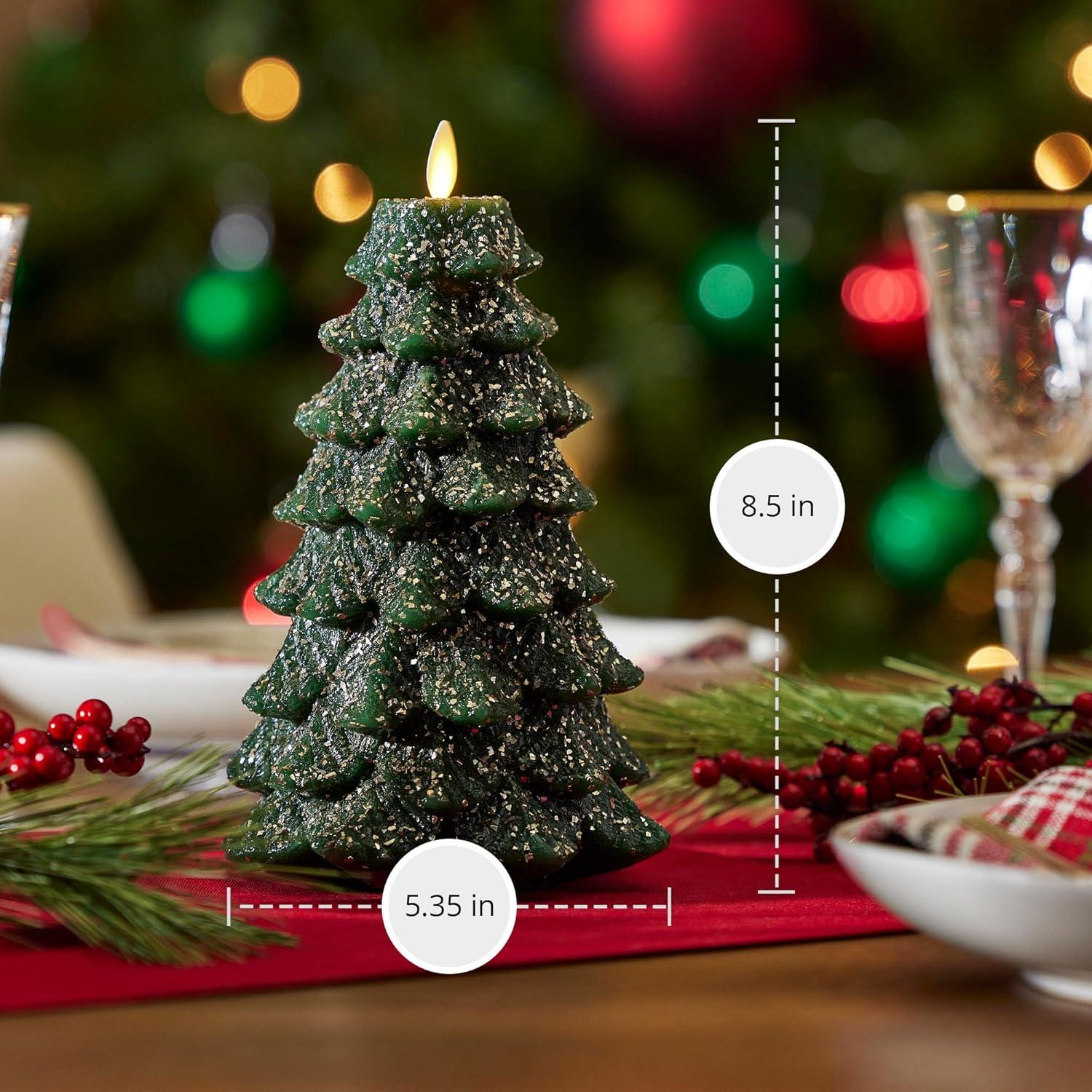 imageLuminara Christmas Tree Flameless LED Candle White Swan 47quot x 65quot Moving Flame Battery Operated Timer Holiday Decor Glitter Snow Finish SafeDark Green