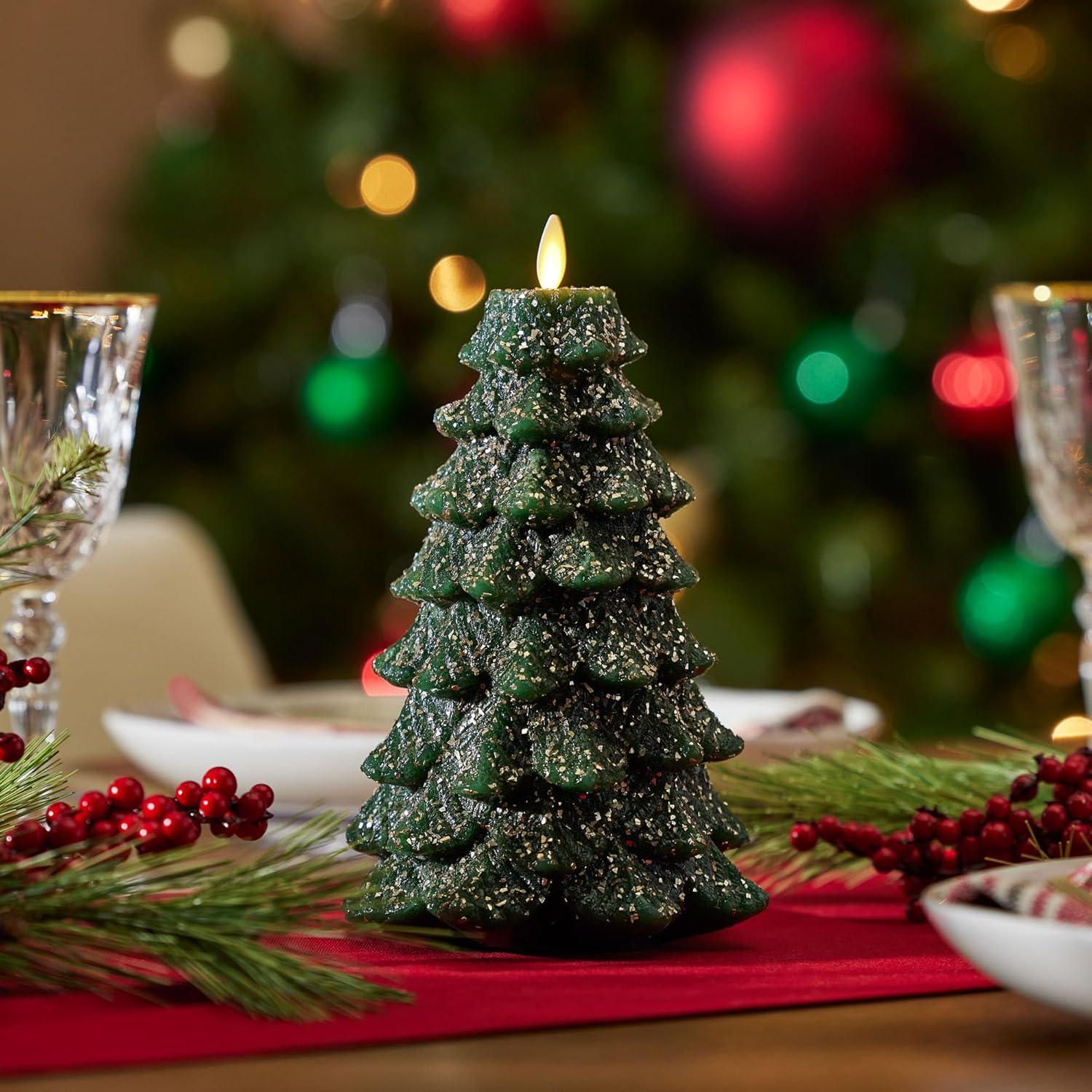 imageLuminara Christmas Tree Flameless LED Candle White Swan 47quot x 65quot Moving Flame Battery Operated Timer Holiday Decor Glitter Snow Finish SafeDark Green