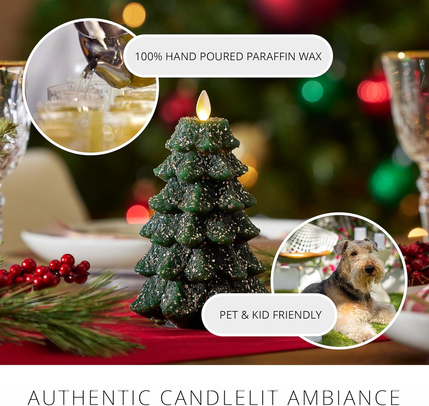 imageLuminara Christmas Tree Flameless LED Candle White Swan 47quot x 65quot Moving Flame Battery Operated Timer Holiday Decor Glitter Snow Finish SafeDark Green
