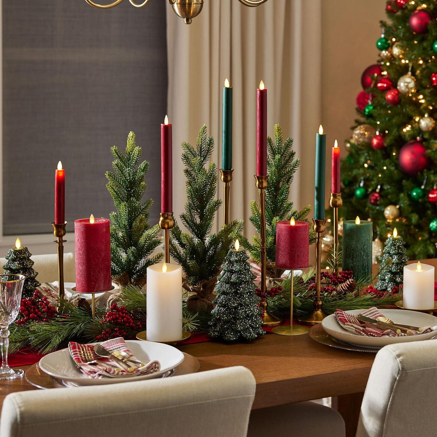 imageLuminara Christmas Tree Flameless LED Candle White Swan 47quot x 65quot Moving Flame Battery Operated Timer Holiday Decor Glitter Snow Finish SafeDark Green