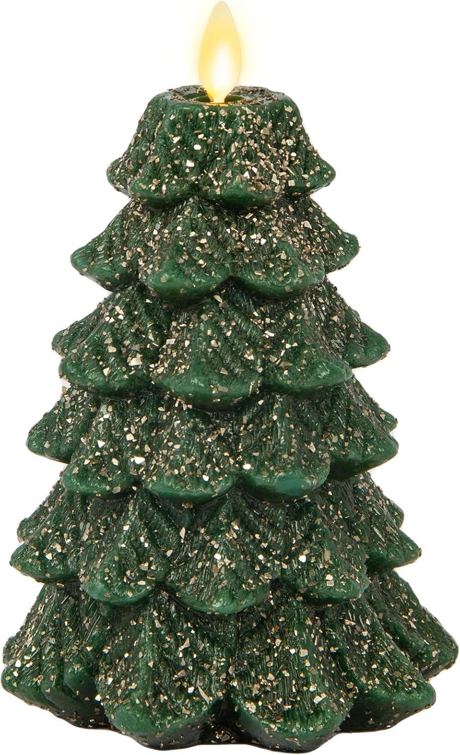 imageLuminara Christmas Tree Flameless LED Candle White Swan 47quot x 65quot Moving Flame Battery Operated Timer Holiday Decor Glitter Snow Finish SafeDark Green