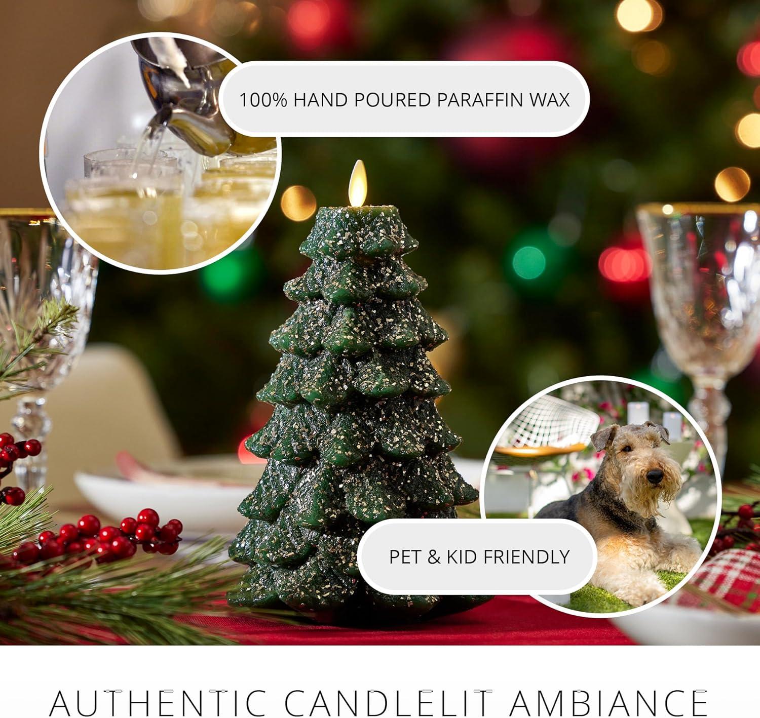 imageLuminara Christmas Tree Flameless LED Candle White Swan 47quot x 65quot Moving Flame Battery Operated Timer Holiday Decor Glitter Snow Finish SafeDark Green
