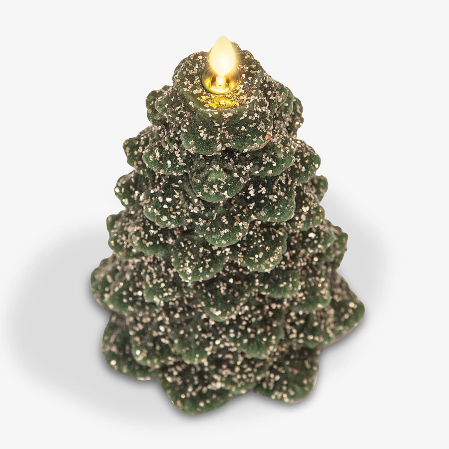 imageLuminara Christmas Tree Flameless LED Candle White Swan 47quot x 65quot Moving Flame Battery Operated Timer Holiday Decor Glitter Snow Finish SafeDark Green