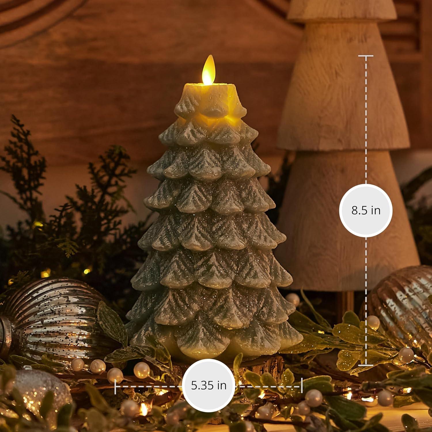 imageLuminara Christmas Tree Flameless LED Candle White Swan 47quot x 65quot Moving Flame Battery Operated Timer Holiday Decor Glitter Snow Finish SafeIceberg Green