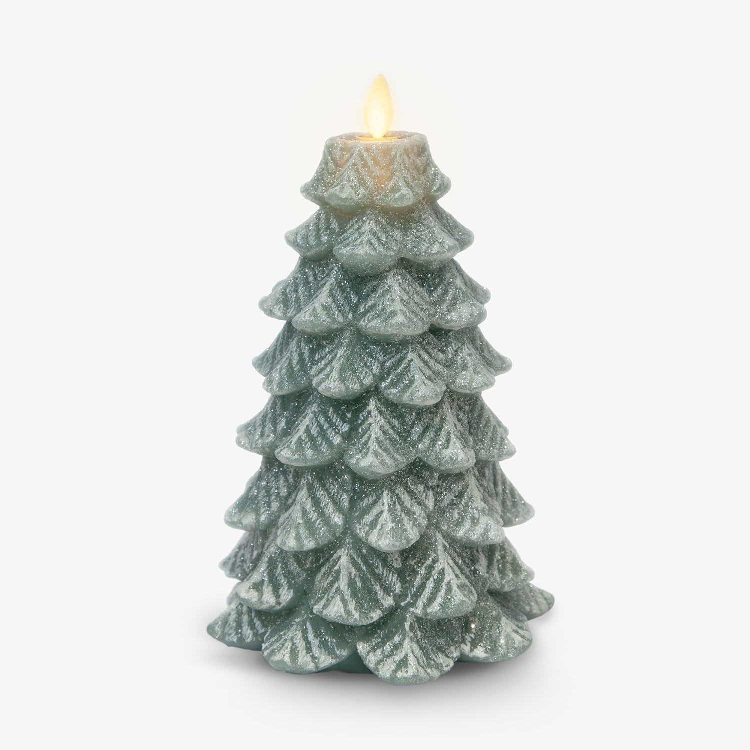 imageLuminara Christmas Tree Flameless LED Candle White Swan 47quot x 65quot Moving Flame Battery Operated Timer Holiday Decor Glitter Snow Finish SafeIceberg Green