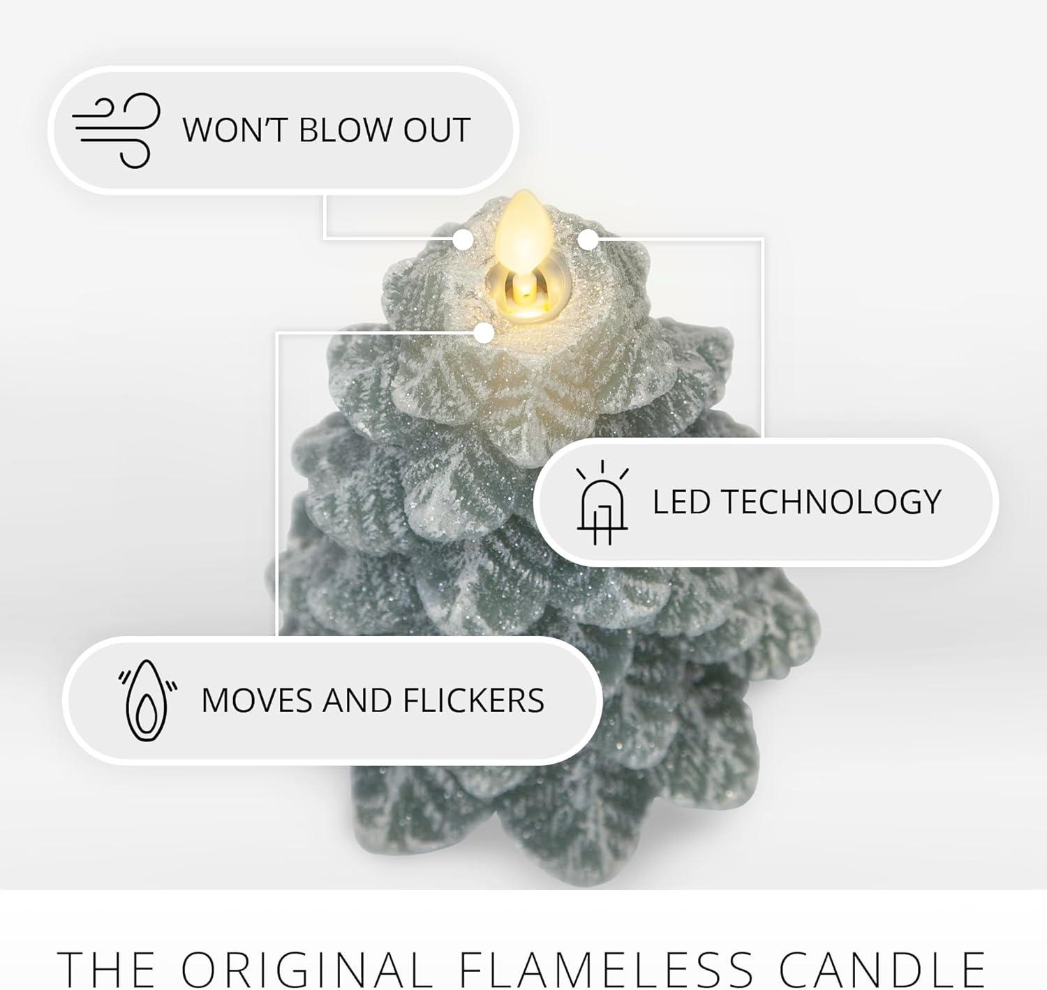 imageLuminara Christmas Tree Flameless LED Candle White Swan 47quot x 65quot Moving Flame Battery Operated Timer Holiday Decor Glitter Snow Finish SafeIceberg Green
