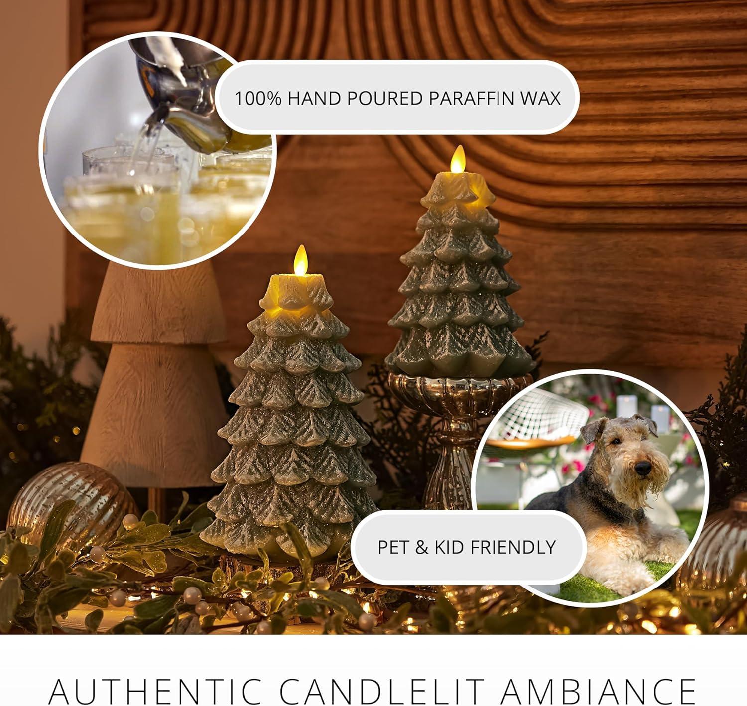 imageLuminara Christmas Tree Flameless LED Candle White Swan 47quot x 65quot Moving Flame Battery Operated Timer Holiday Decor Glitter Snow Finish SafeIceberg Green