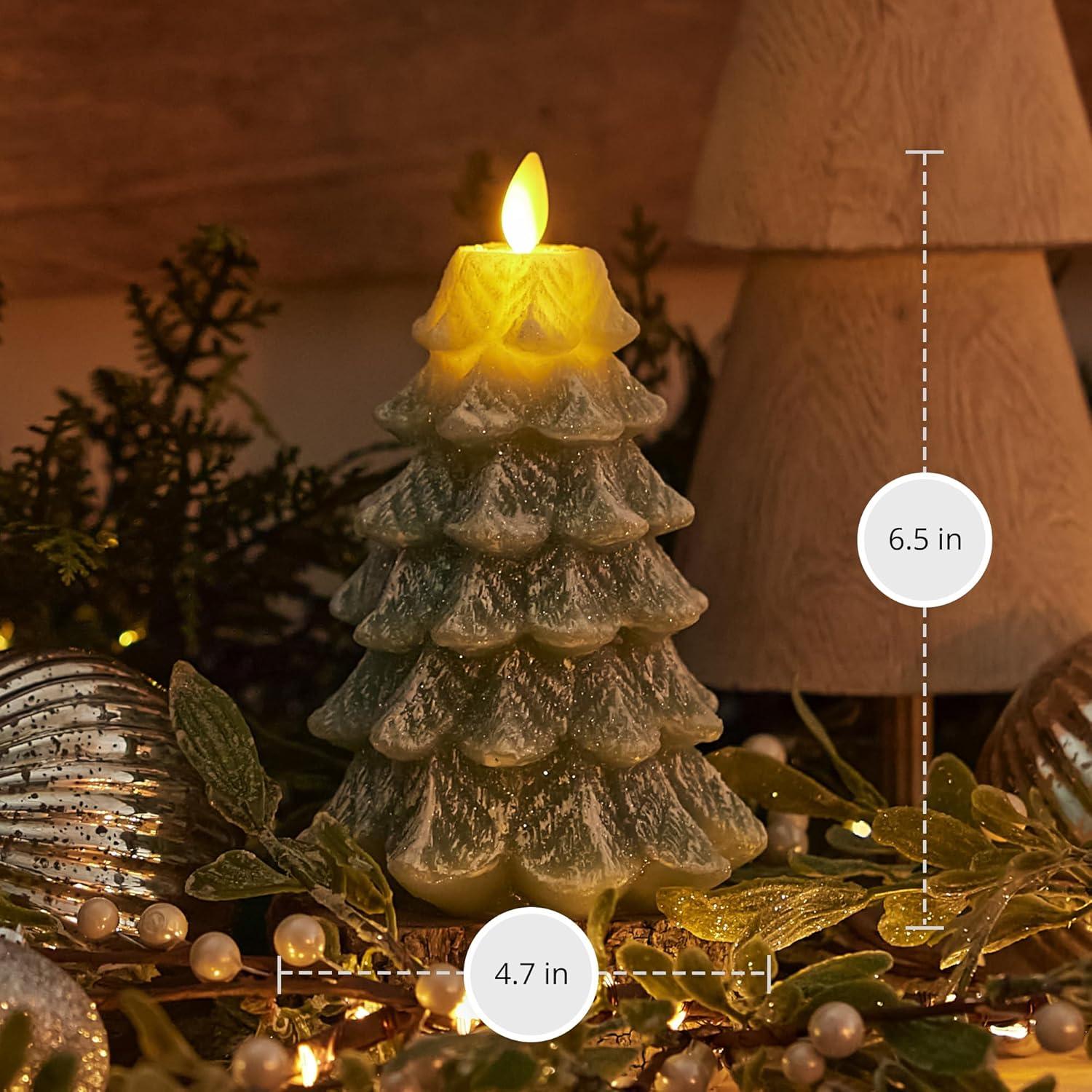 imageLuminara Christmas Tree Flameless LED Candle White Swan 47quot x 65quot Moving Flame Battery Operated Timer Holiday Decor Glitter Snow Finish SafeIceberg Green