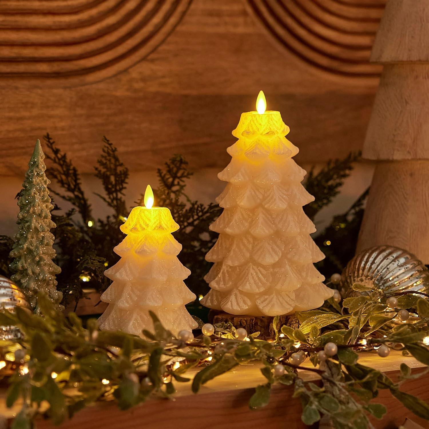 imageLuminara Christmas Tree Flameless LED Candle White Swan 47quot x 65quot Moving Flame Battery Operated Timer Holiday Decor Glitter Snow Finish SafeWhite Swan