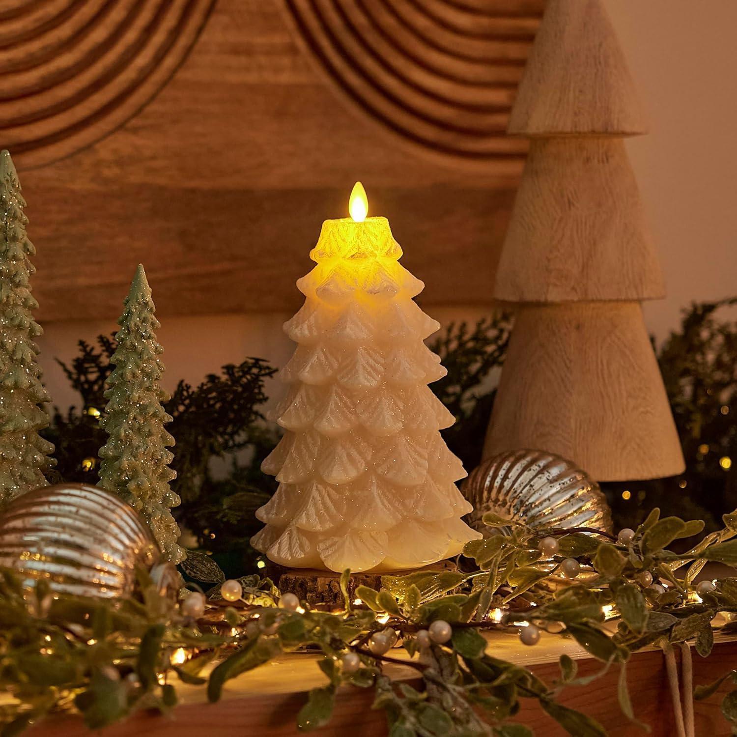 imageLuminara Christmas Tree Flameless LED Candle White Swan 47quot x 65quot Moving Flame Battery Operated Timer Holiday Decor Glitter Snow Finish SafeWhite Swan