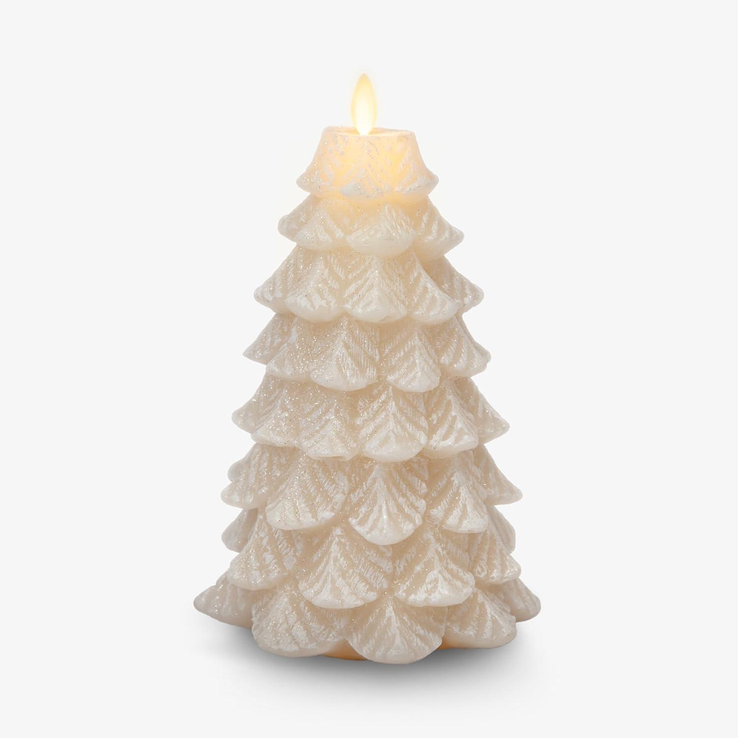 imageLuminara Christmas Tree Flameless LED Candle White Swan 47quot x 65quot Moving Flame Battery Operated Timer Holiday Decor Glitter Snow Finish SafeWhite Swan