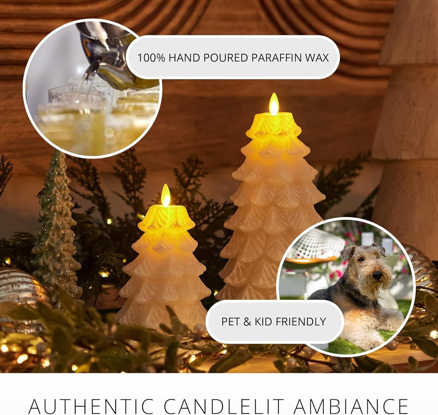 imageLuminara Christmas Tree Flameless LED Candle White Swan 47quot x 65quot Moving Flame Battery Operated Timer Holiday Decor Glitter Snow Finish SafeWhite Swan