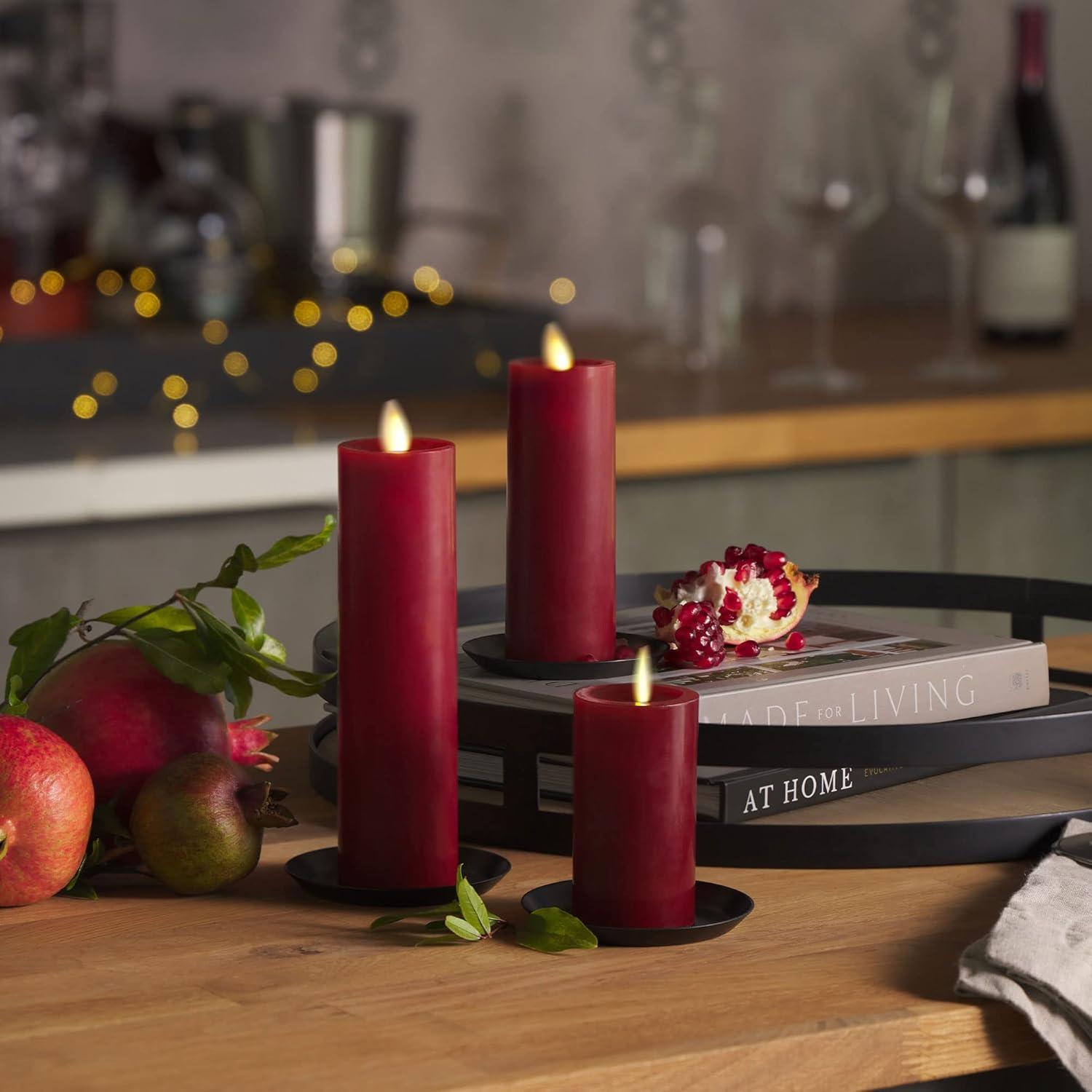 imageLuminara Classic Slim Flameless LED Candle White 2quot x 79quot Battery Operated Moving Flame Pillar wTimer Safe Realistic Wax Candle Home DecorBurgundy