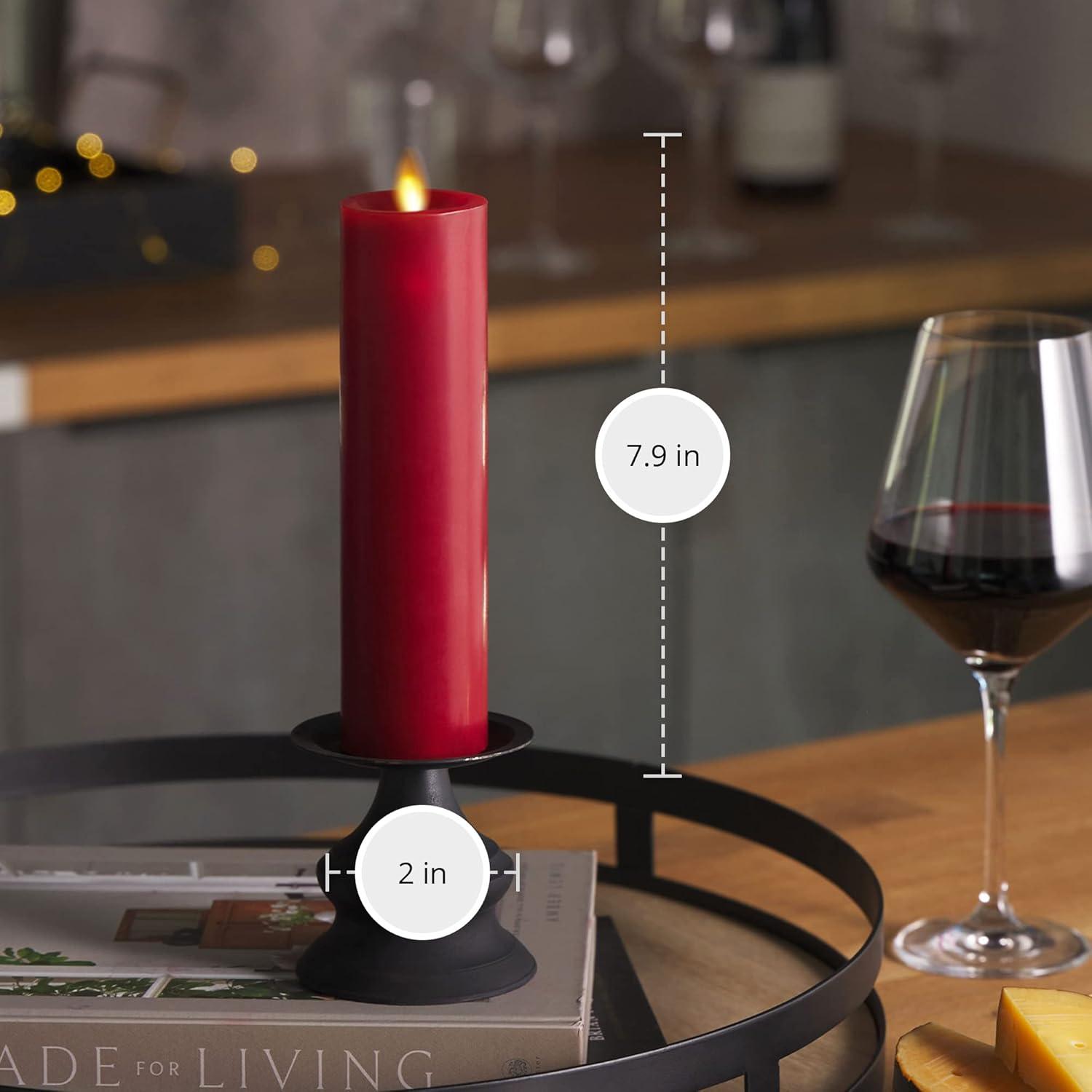 imageLuminara Classic Slim Flameless LED Candle White 2quot x 79quot Battery Operated Moving Flame Pillar wTimer Safe Realistic Wax Candle Home DecorBurgundy