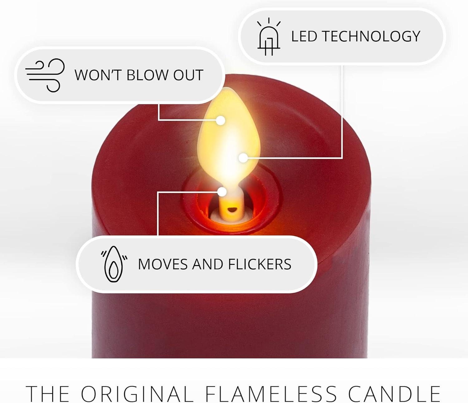 imageLuminara Classic Slim Flameless LED Candle White 2quot x 79quot Battery Operated Moving Flame Pillar wTimer Safe Realistic Wax Candle Home DecorBurgundy