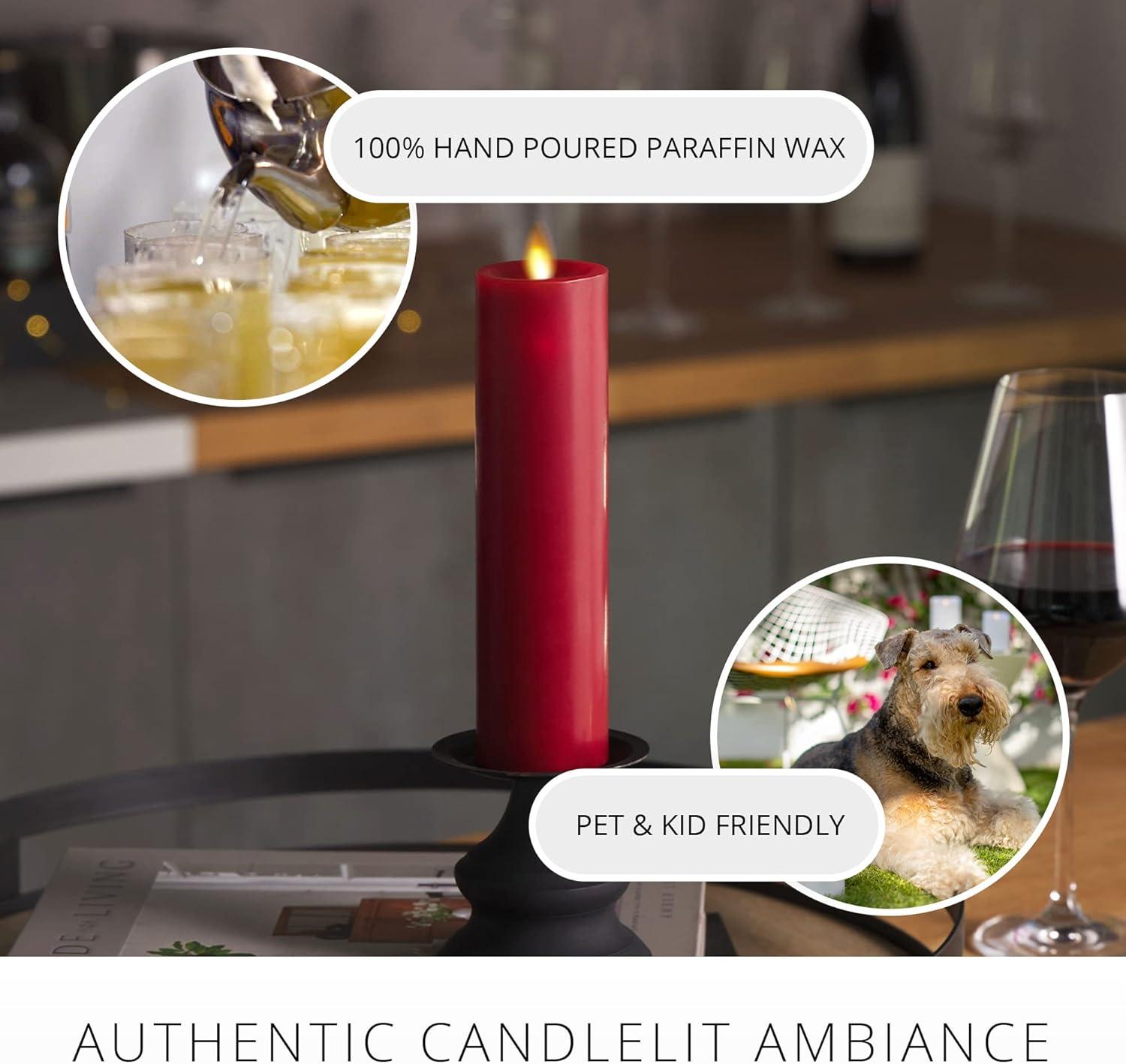 imageLuminara Classic Slim Flameless LED Candle White 2quot x 79quot Battery Operated Moving Flame Pillar wTimer Safe Realistic Wax Candle Home DecorBurgundy