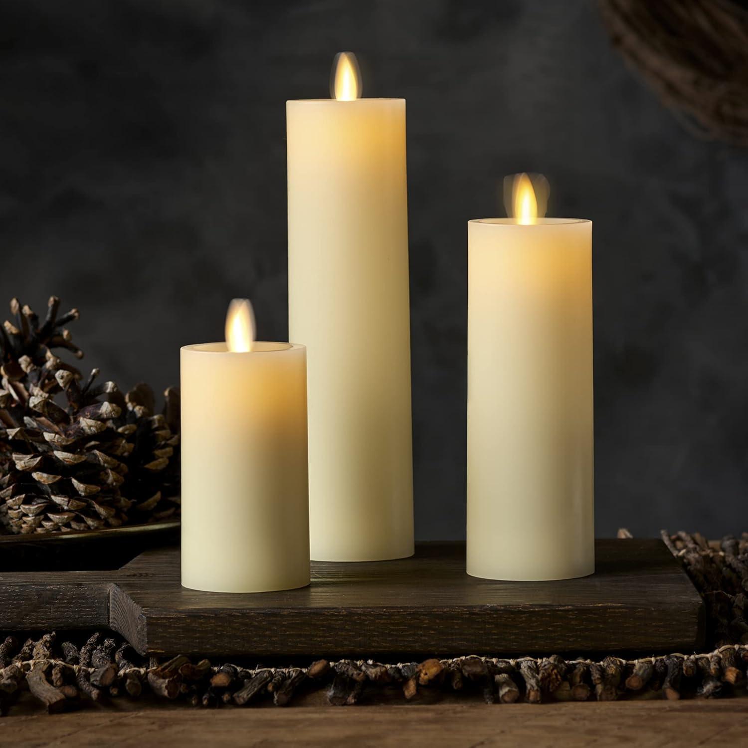 imageLuminara Classic Slim Flameless LED Candle White 2quot x 79quot Battery Operated Moving Flame Pillar wTimer Safe Realistic Wax Candle Home DecorIvory