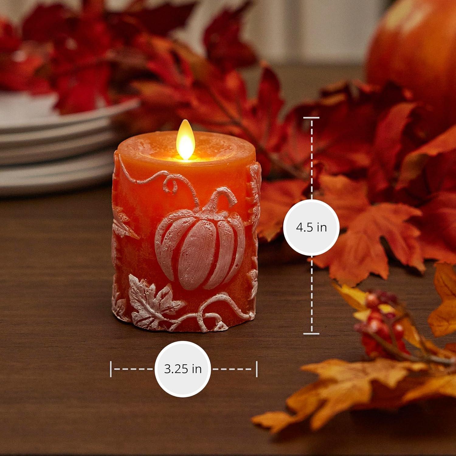 imageLuminara Embossed White Pinecone Flameless LED Candle Pillar 3quot x 65quot  with Recessed Edge Unscented Real Wax LED Battery Operated Candle LightsOrange