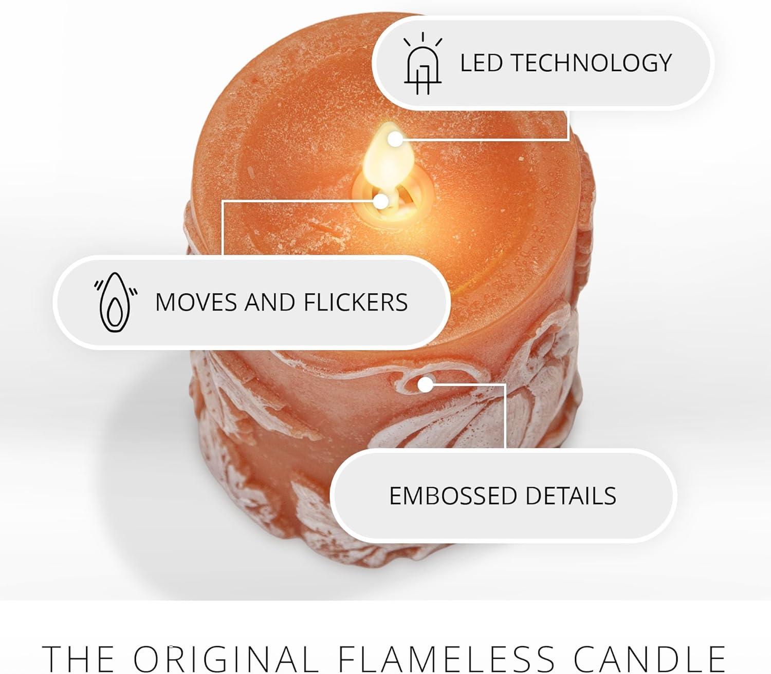 imageLuminara Embossed White Pinecone Flameless LED Candle Pillar 3quot x 65quot  with Recessed Edge Unscented Real Wax LED Battery Operated Candle LightsOrange