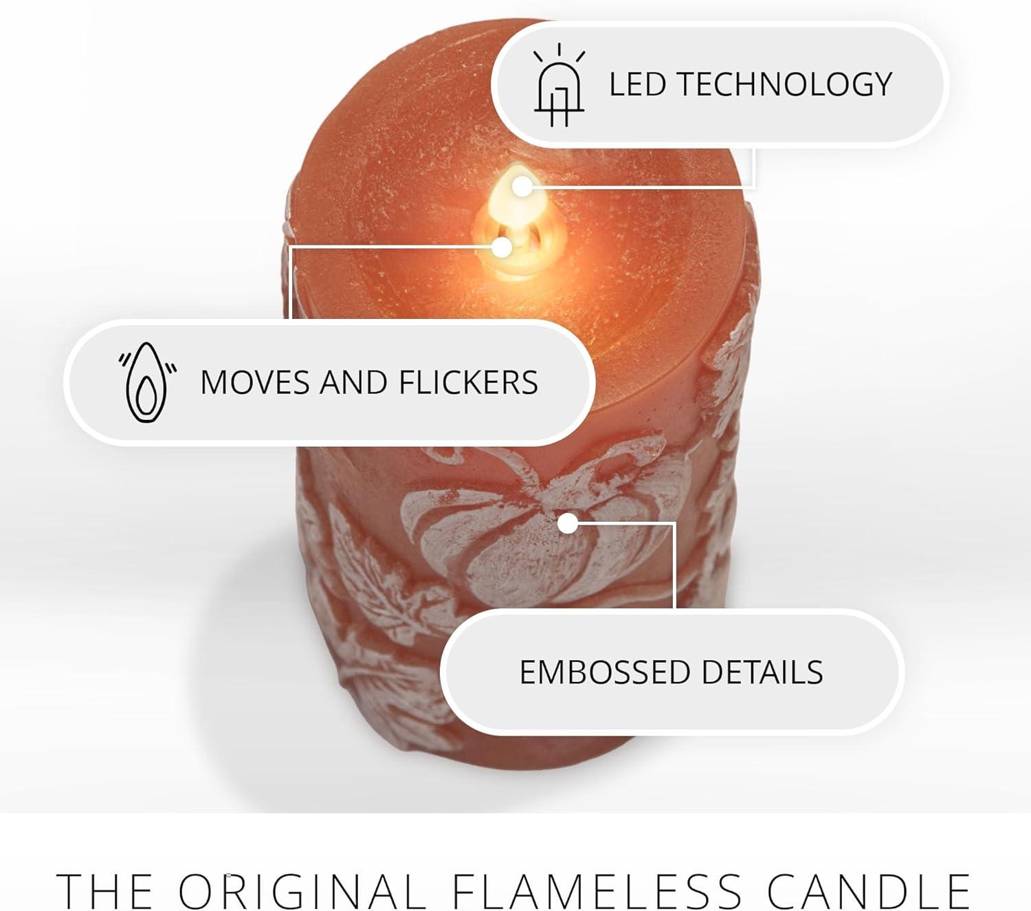 imageLuminara Embossed White Pinecone Flameless LED Candle Pillar 3quot x 65quot  with Recessed Edge Unscented Real Wax LED Battery Operated Candle LightsOrange