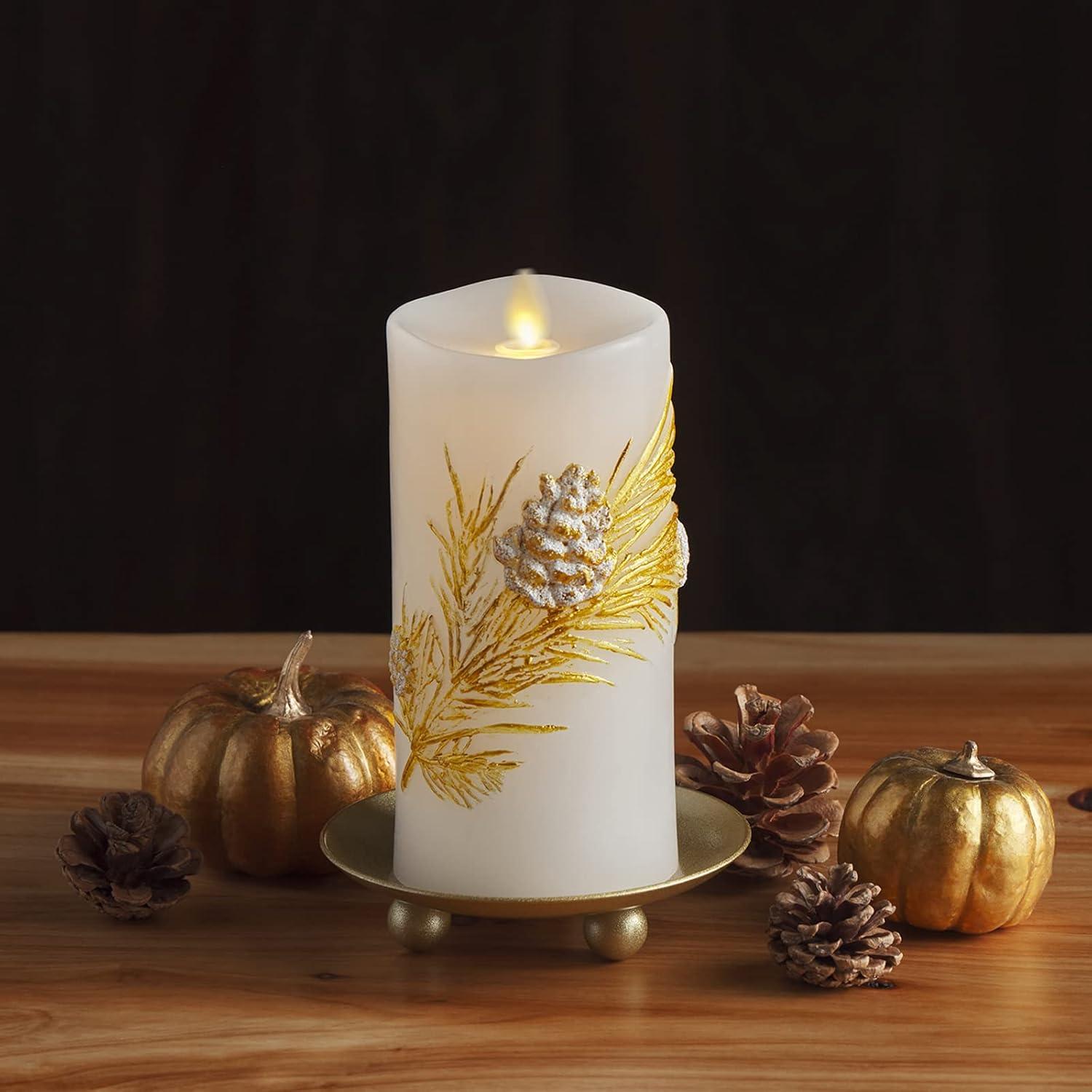 imageLuminara Embossed White Pinecone Flameless LED Candle Pillar 3quot x 65quot  with Recessed Edge Unscented Real Wax LED Battery Operated Candle LightsWhite