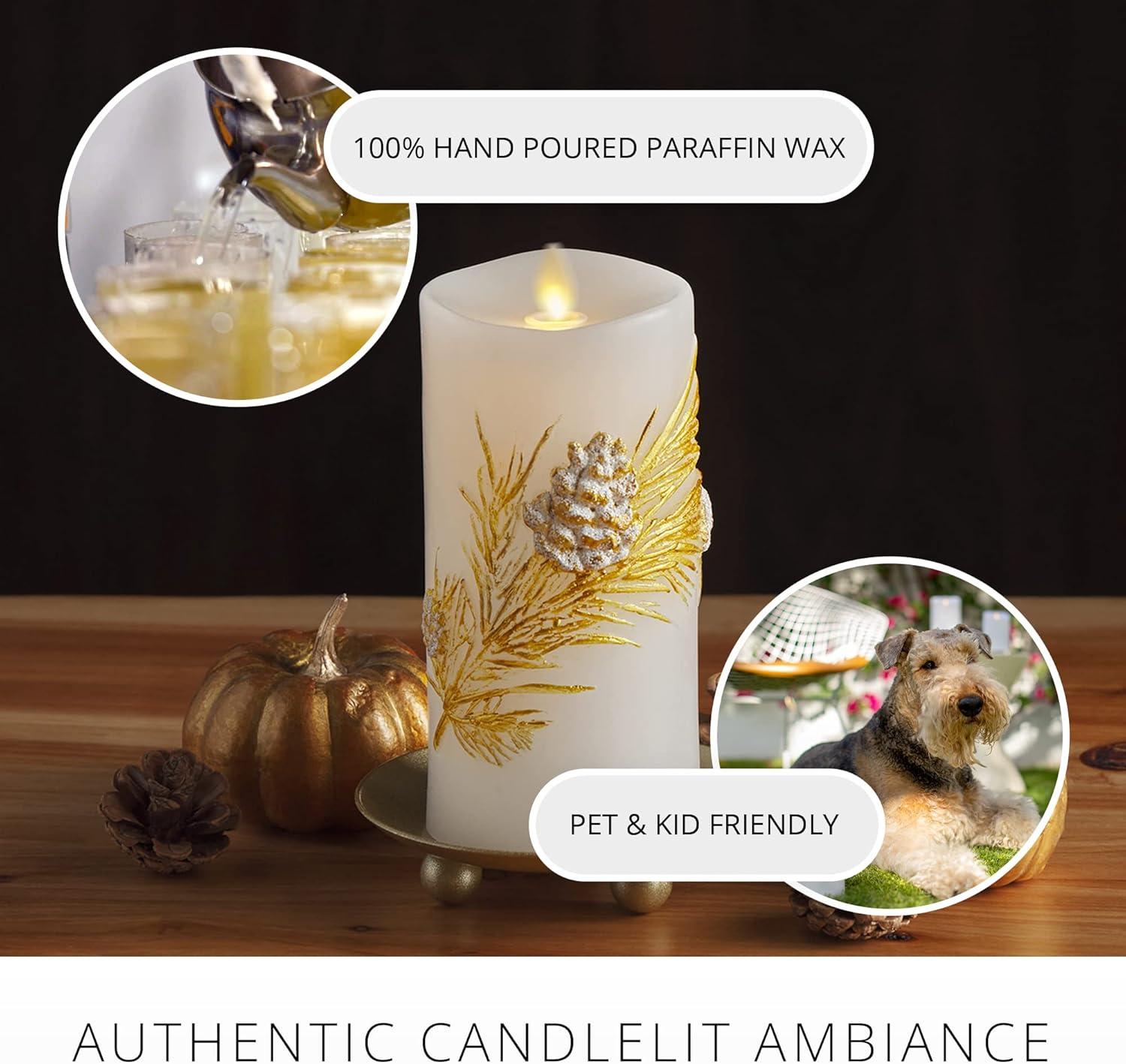 imageLuminara Embossed White Pinecone Flameless LED Candle Pillar 3quot x 65quot  with Recessed Edge Unscented Real Wax LED Battery Operated Candle LightsWhite