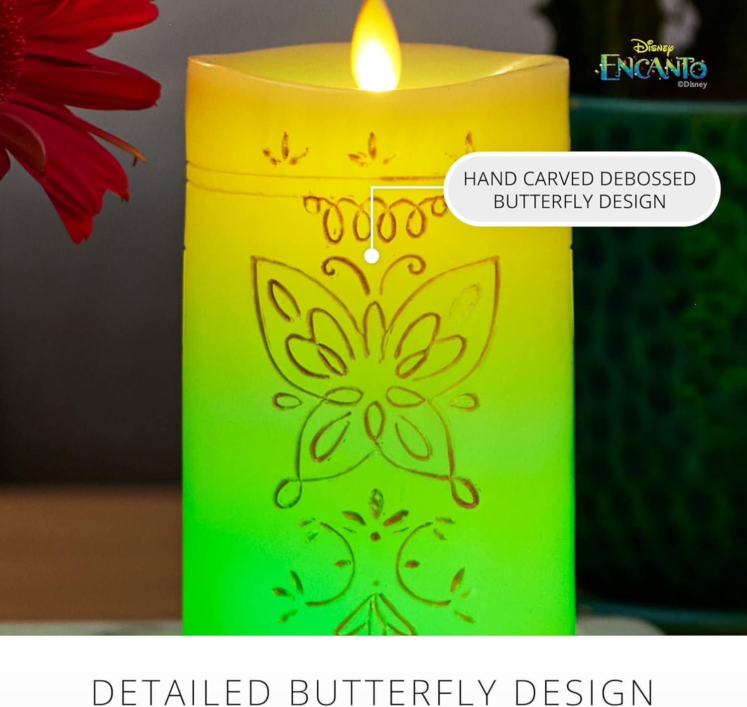 imageLuminara Flameless Disney Encanto Color Changing LED Candle 32quot x 65quot Battery Operated w 12 Button Remote Control Real Wax Unscented SafeDisney Encanto