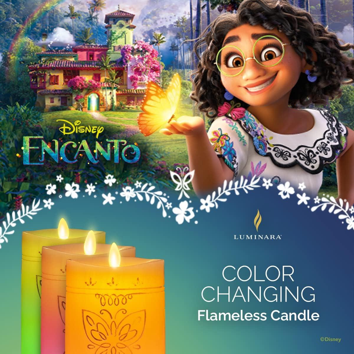 imageLuminara Flameless Disney Encanto Color Changing LED Candle 32quot x 65quot Battery Operated w 12 Button Remote Control Real Wax Unscented SafeDisney Encanto