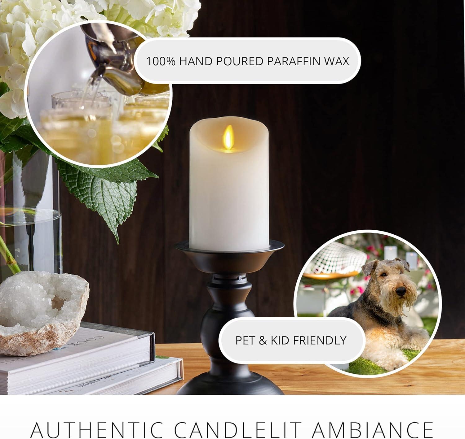 imageLuminara Flameless LED Pillar Candle wScalloped Edge 3quot x 6quot White Real Flame Technology Battery Operated wRemote Timer Function Paraffin Wax3x45inch