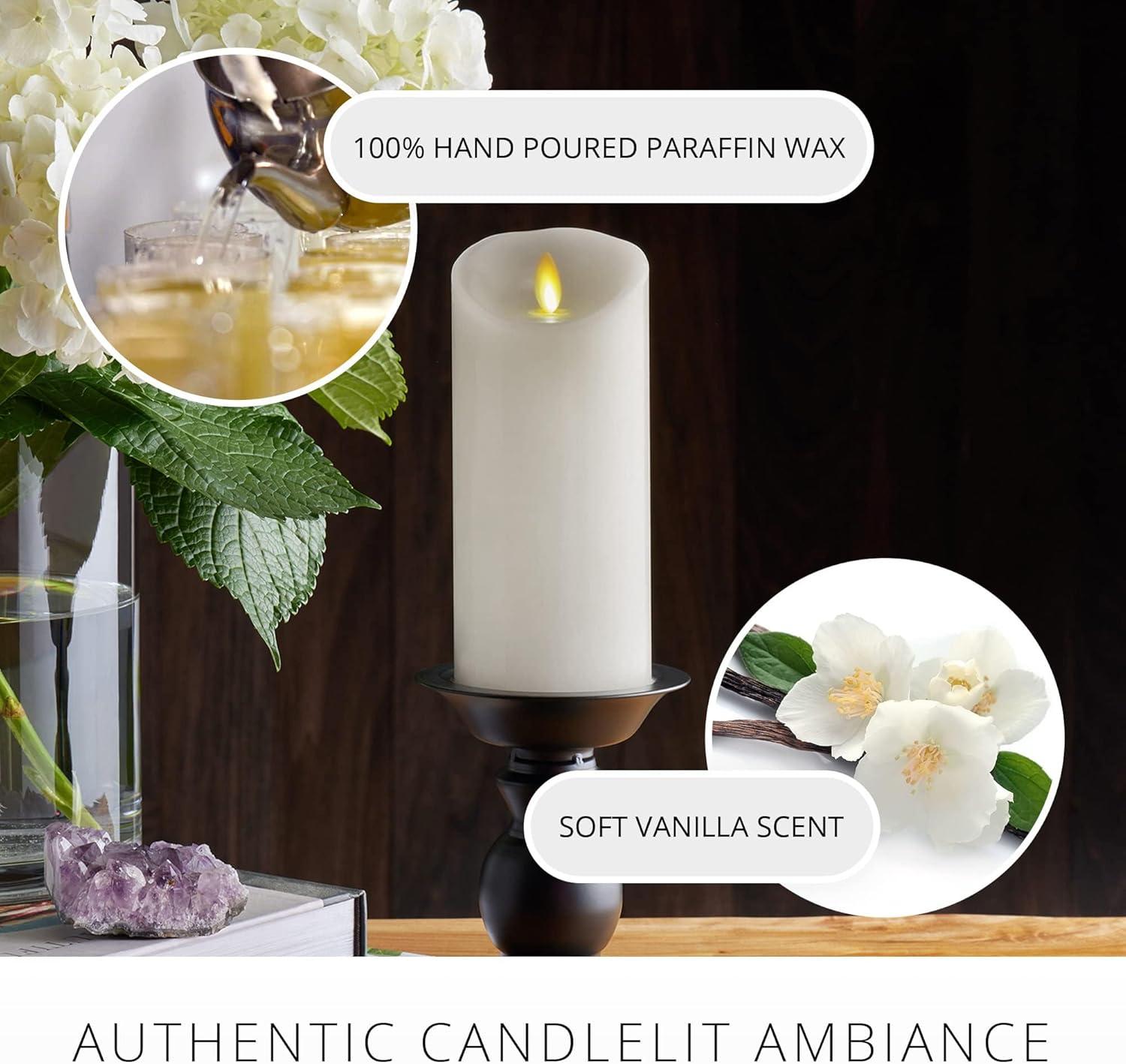 imageLuminara Flameless LED Pillar Candle wScalloped Edge 3quot x 6quot White Real Flame Technology Battery Operated wRemote Timer Function Paraffin Wax3x65inch