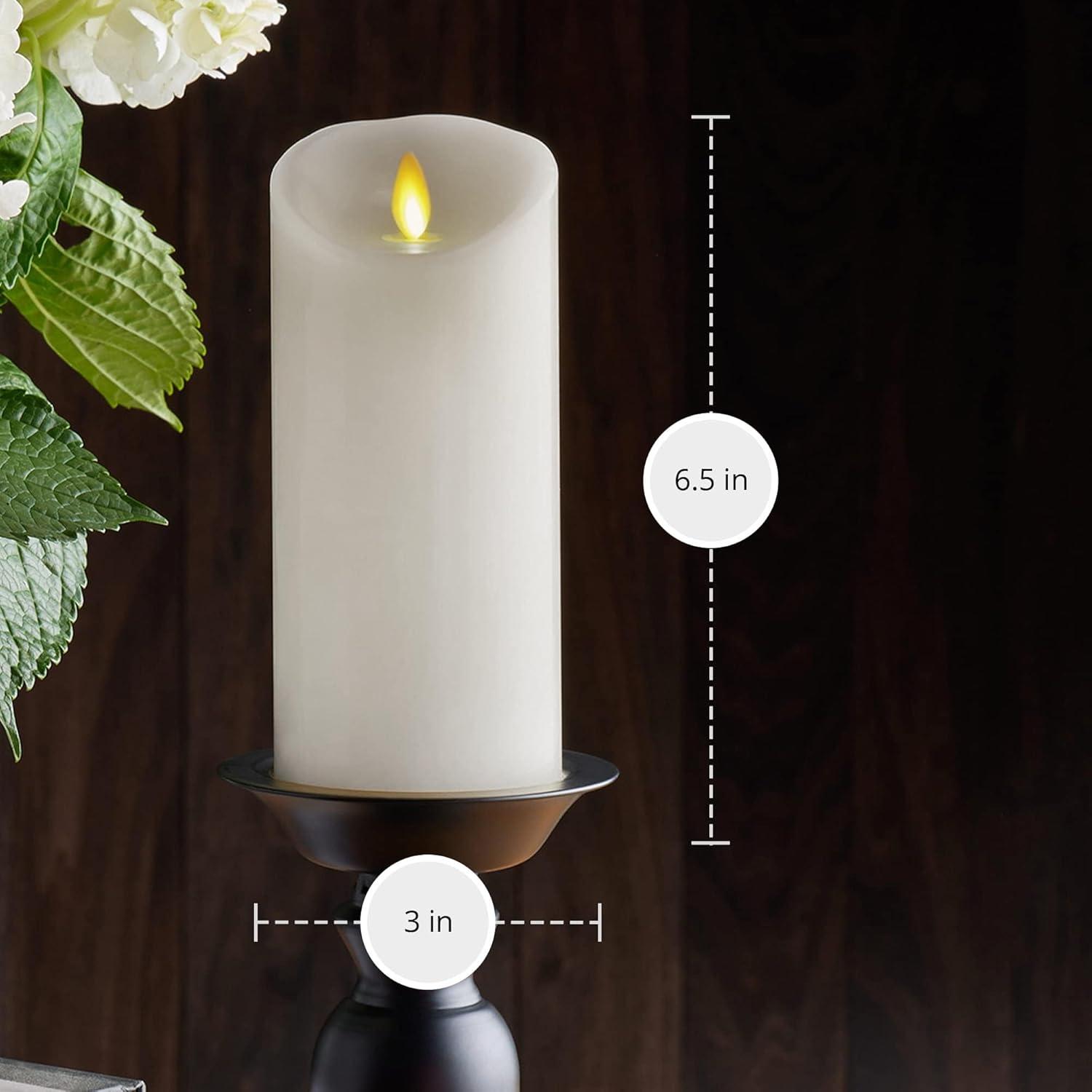 imageLuminara Flameless LED Pillar Candle wScalloped Edge 3quot x 6quot White Real Flame Technology Battery Operated wRemote Timer Function Paraffin Wax3x65inch