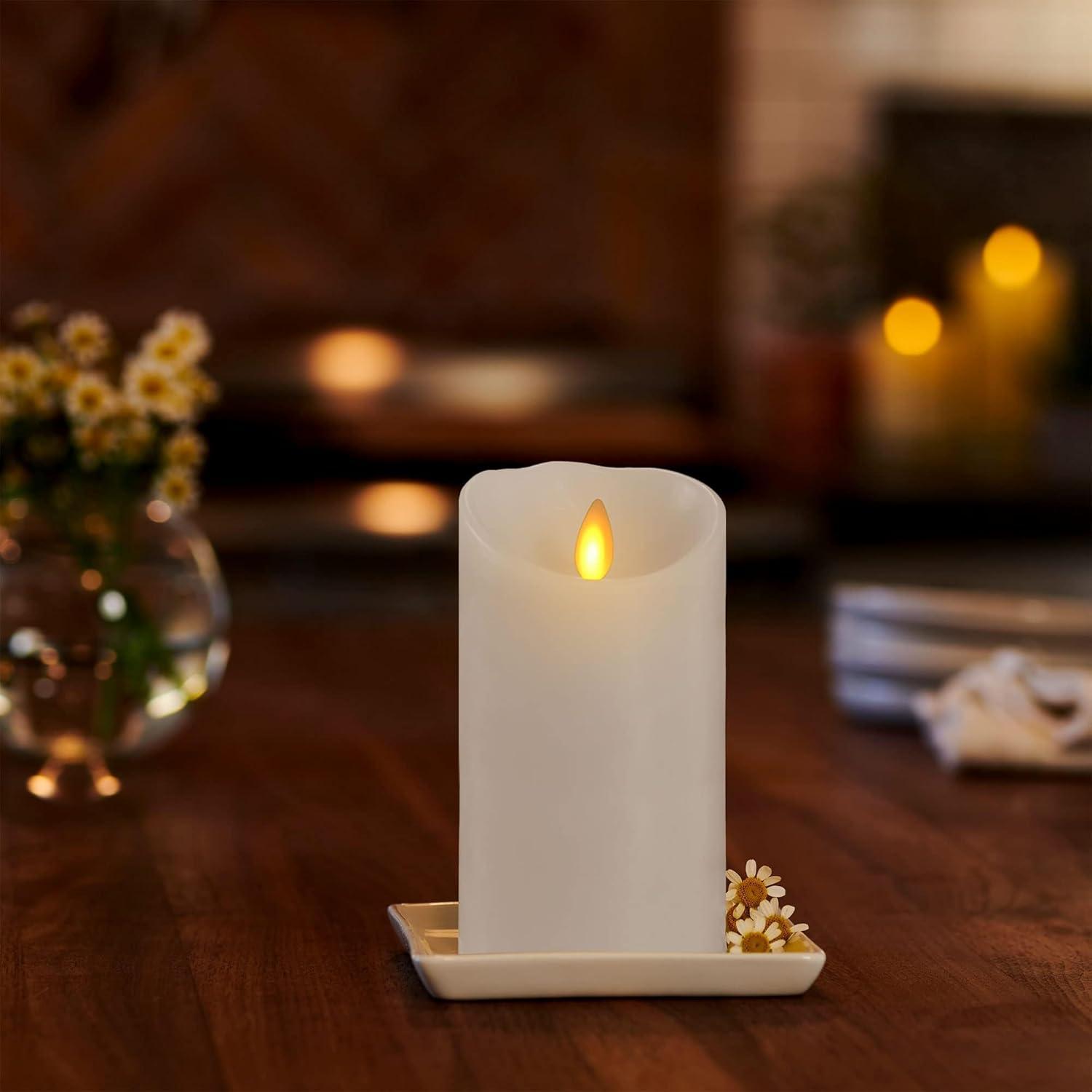 imageLuminara Flameless LED Pillar Candle wScalloped Edge 3quot x 6quot White Real Flame Technology Battery Operated wRemote Timer Function Paraffin Wax3x65inch