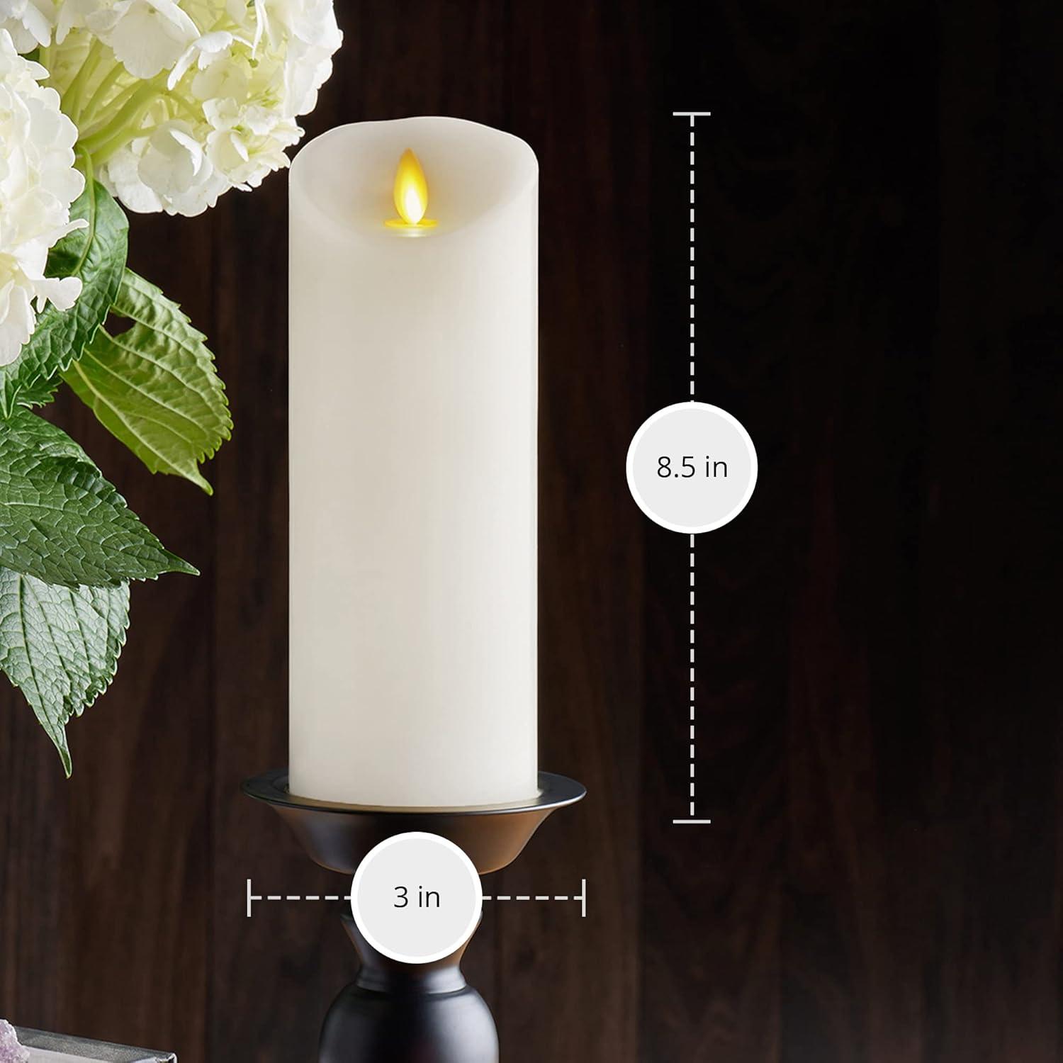 imageLuminara Flameless LED Pillar Candle wScalloped Edge 3quot x 6quot White Real Flame Technology Battery Operated wRemote Timer Function Paraffin Wax3x85inch