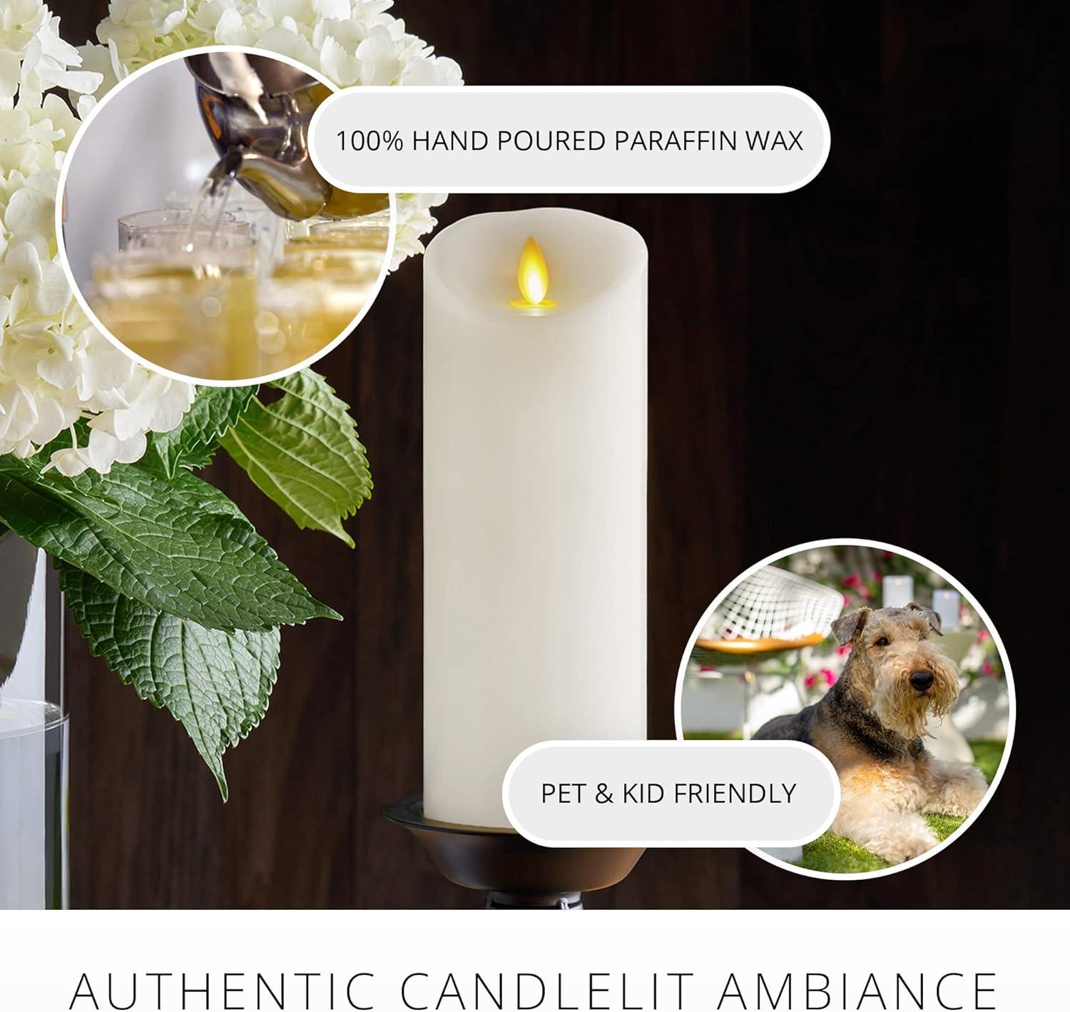 imageLuminara Flameless LED Pillar Candle wScalloped Edge 3quot x 6quot White Real Flame Technology Battery Operated wRemote Timer Function Paraffin Wax3x85inch