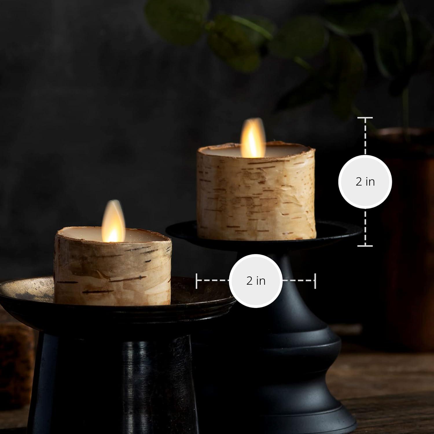 imageLuminara Flameless LED Tea Light Candle 14quot x 2quot Pack of 2 Birch Pearl Ivory Real Flame Battery Operated wRemote Timer Function Paraffin Wax2Pack Birch