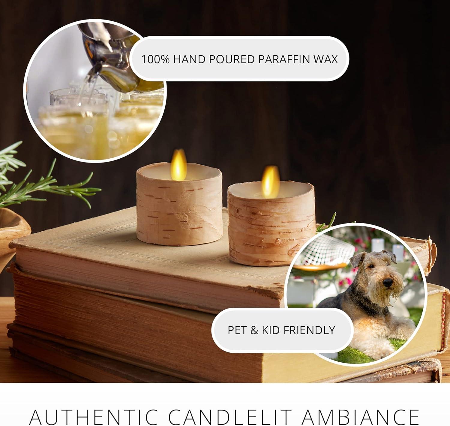 imageLuminara Flameless LED Tea Light Candle 14quot x 2quot Pack of 2 Birch Pearl Ivory Real Flame Battery Operated wRemote Timer Function Paraffin Wax2Pack Birch