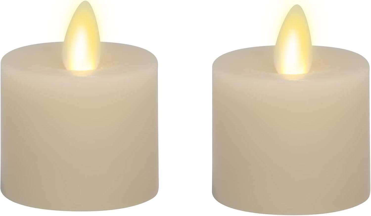imageLuminara Flameless LED Tea Light Candle 14quot x 2quot Pack of 2 Birch Pearl Ivory Real Flame Battery Operated wRemote Timer Function Paraffin Wax2Pack Real Wax