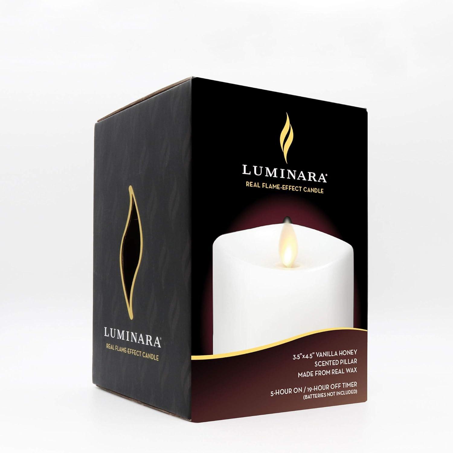 imageLuminara Flameless Slim Pillar Candle Flickering Real Flame Effect Melted Edge Smooth Wax Unscented White Real Wax LED Battery OperatedWhite