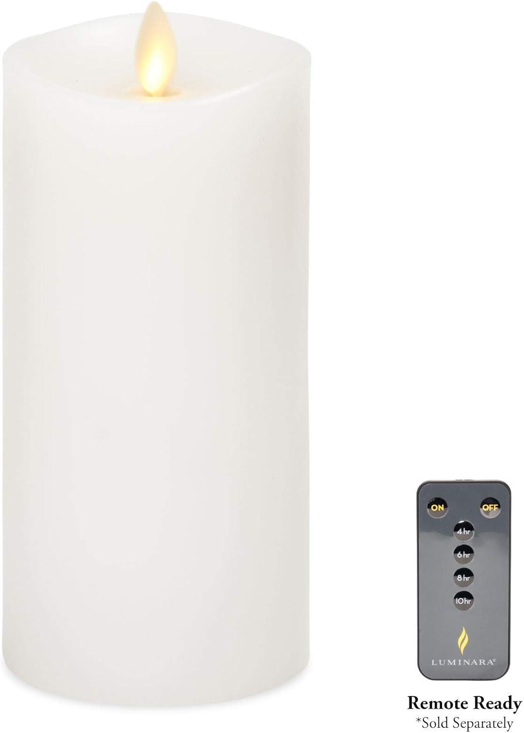imageLuminara Flameless Slim Pillar Candle Flickering Real Flame Effect Melted Edge Smooth Wax Unscented White Real Wax LED Battery OperatedWhite