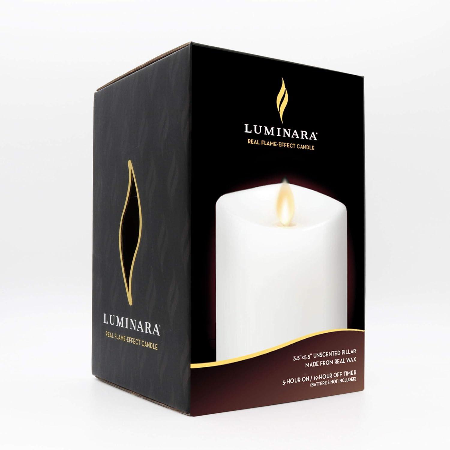 imageLuminara Flameless Slim Pillar Candle Flickering Real Flame Effect Melted Edge Smooth Wax Unscented White Real Wax LED Battery OperatedWhite