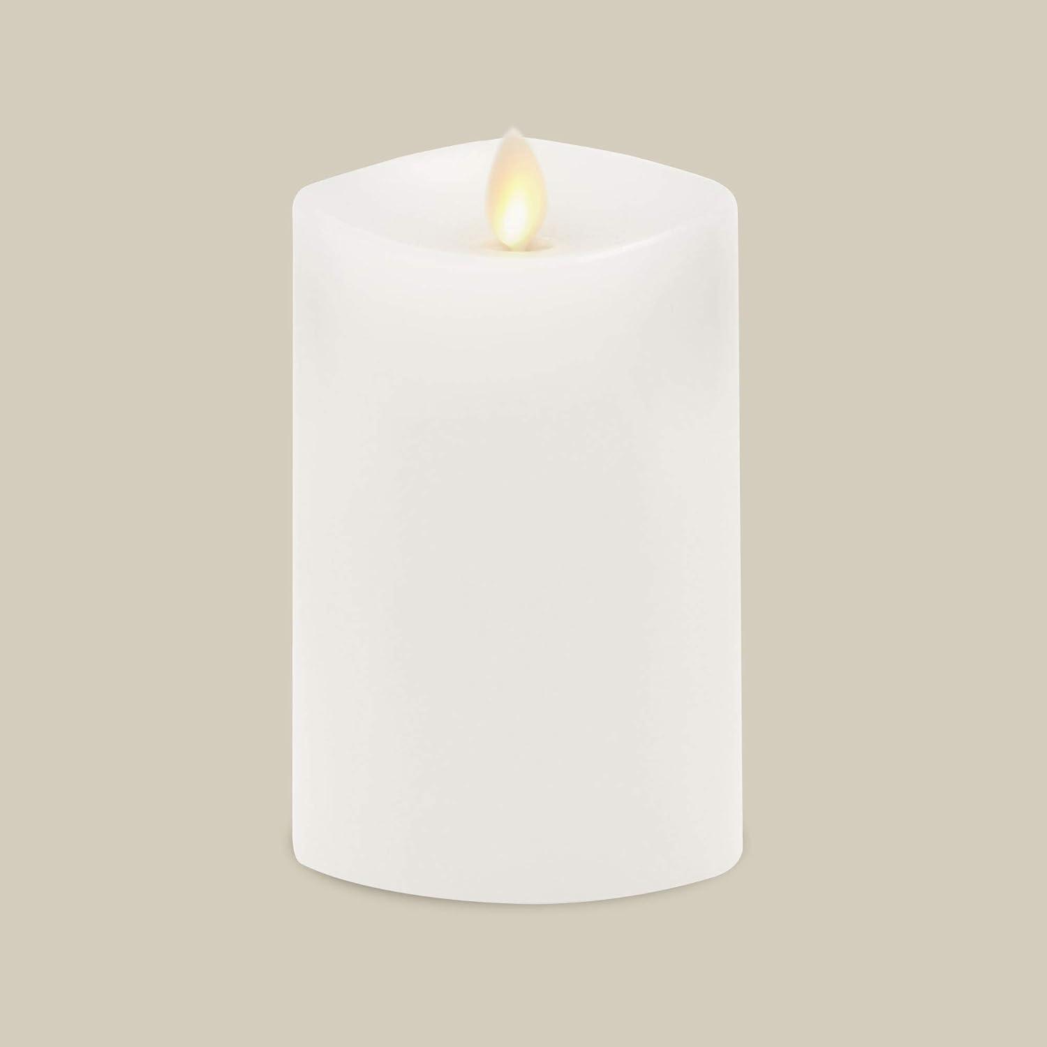 imageLuminara Flameless Slim Pillar Candle Flickering Real Flame Effect Melted Edge Smooth Wax Unscented White Real Wax LED Battery OperatedWhite