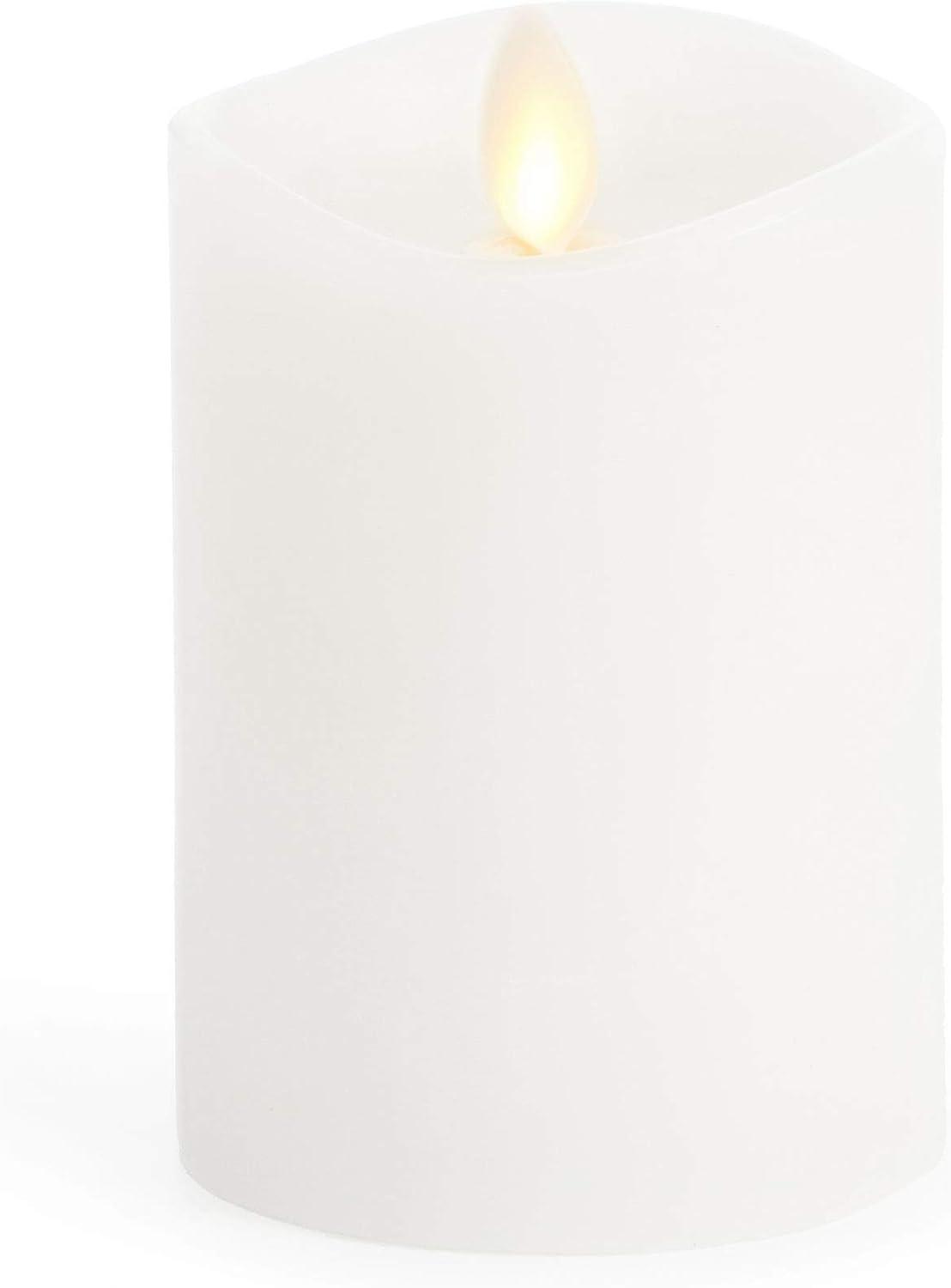 imageLuminara Flameless Slim Pillar Candle Flickering Real Flame Effect Melted Edge Smooth Wax Unscented White Real Wax LED Battery OperatedWhite
