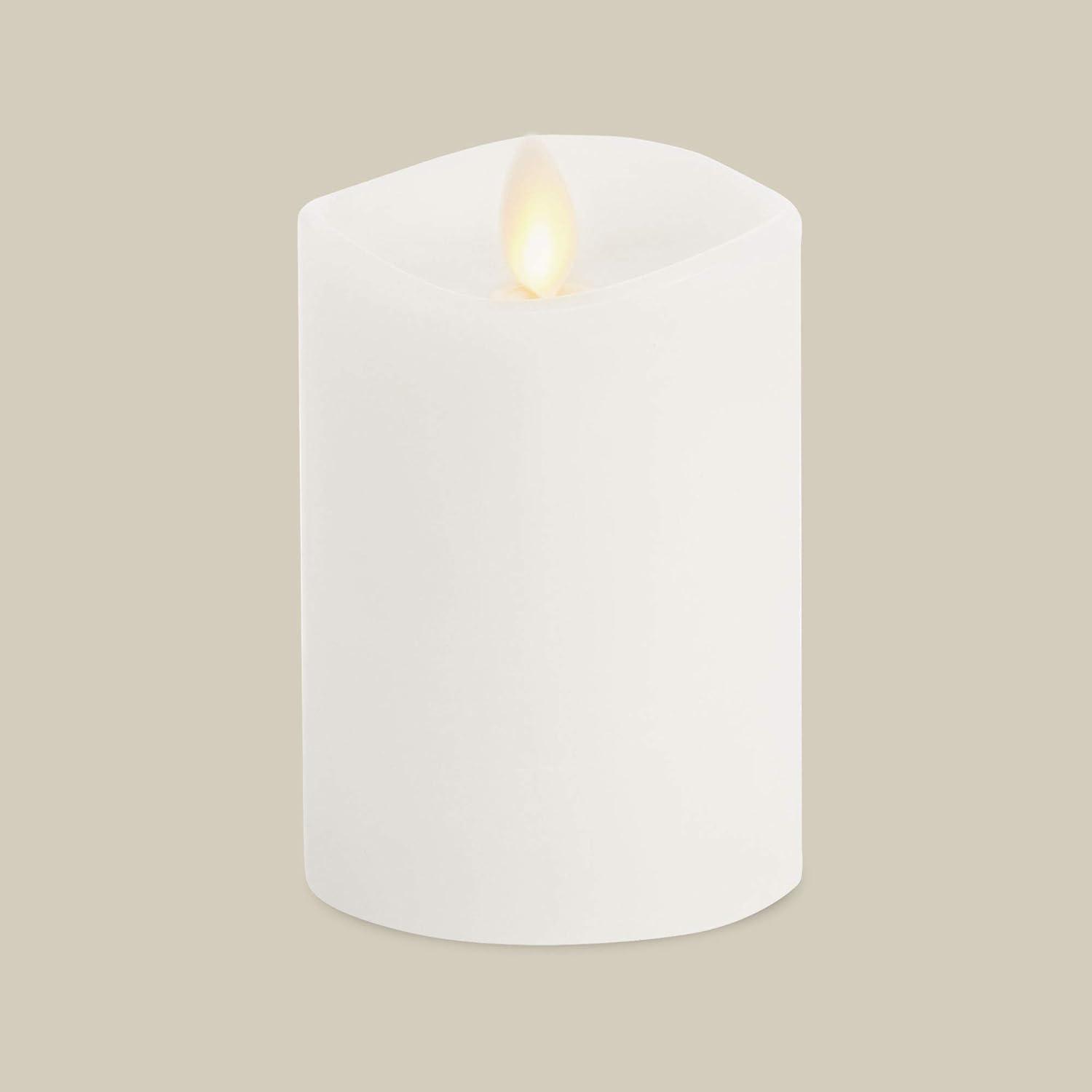 imageLuminara Flameless Slim Pillar Candle Flickering Real Flame Effect Melted Edge Smooth Wax Unscented White Real Wax LED Battery OperatedWhite